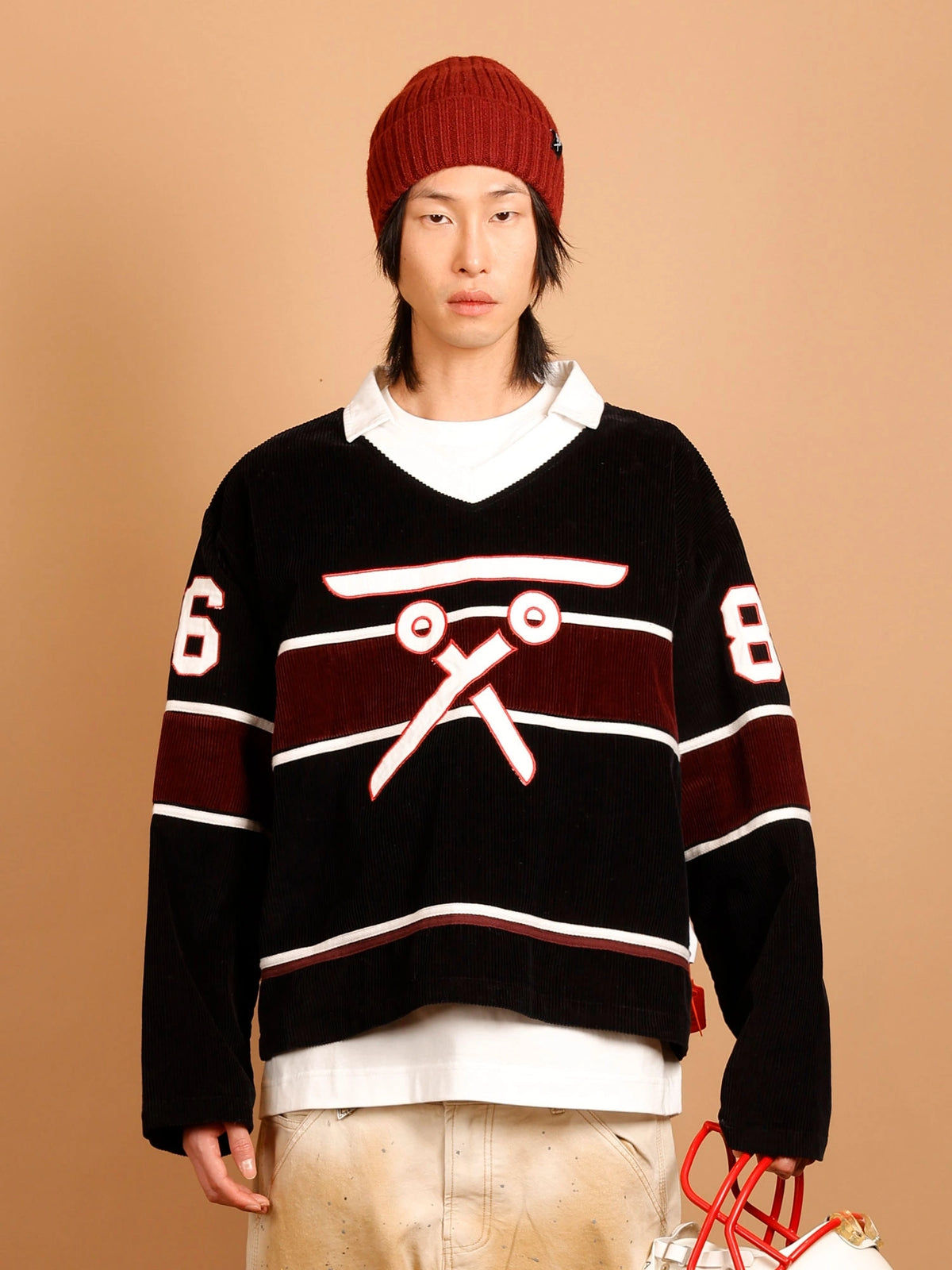 HOCKEY SHIRT IN VELLUTO A COSTE - CROPPED FIT M-262363