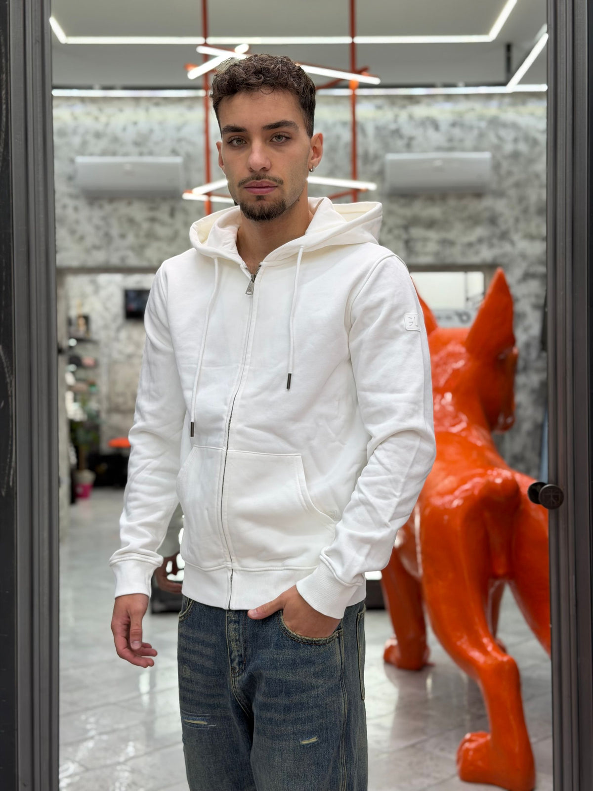FELPA APERTA CON ZIP E CAPPUCCIO  - REGULAR FIT GL2243F-F26.BIA