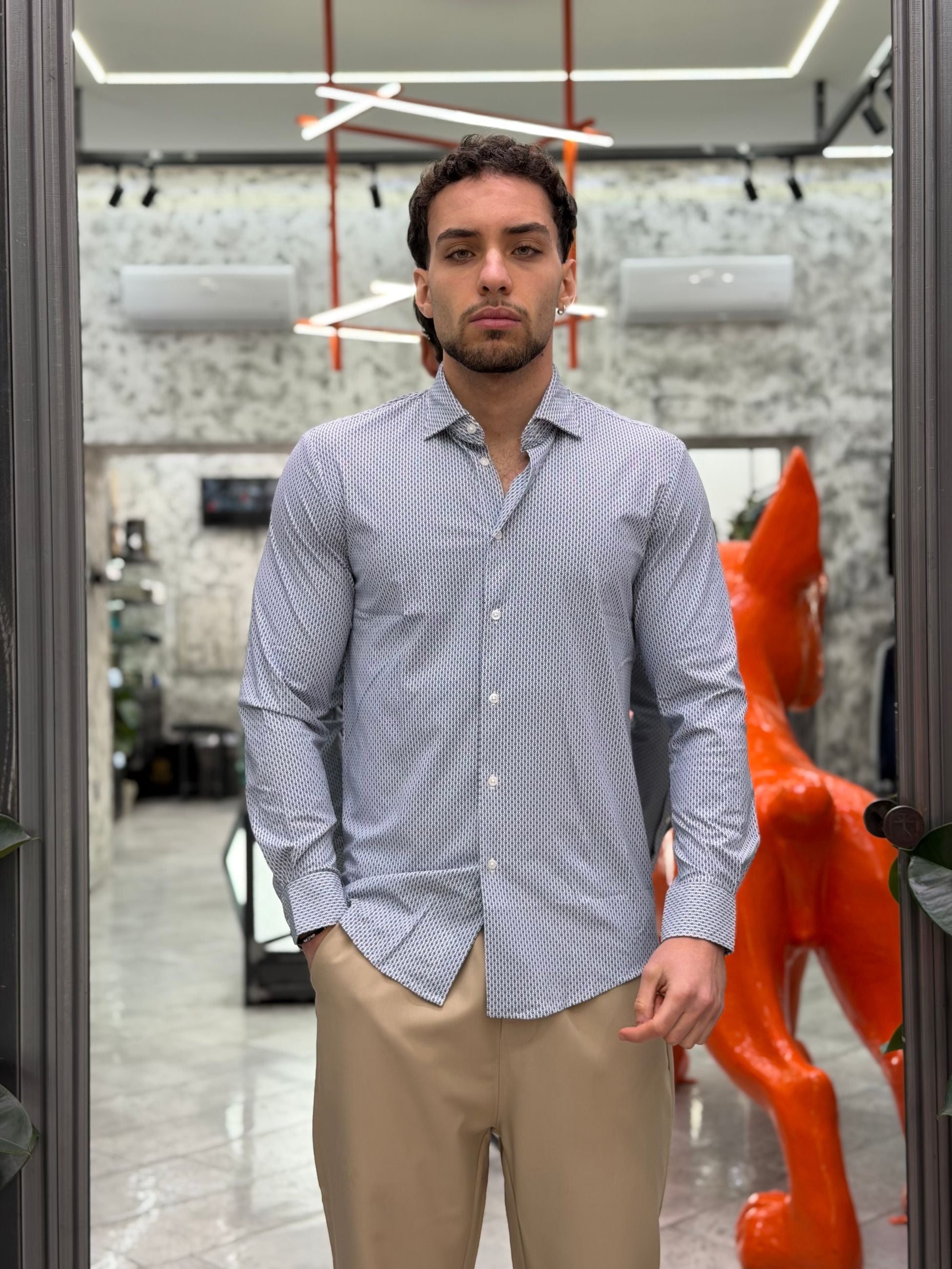 CAMICIA NO STIRO IN TESSUTO PREMIUM ELASTICIZZATO MICRO FANTASIA - REGULAR FIT FIO4158