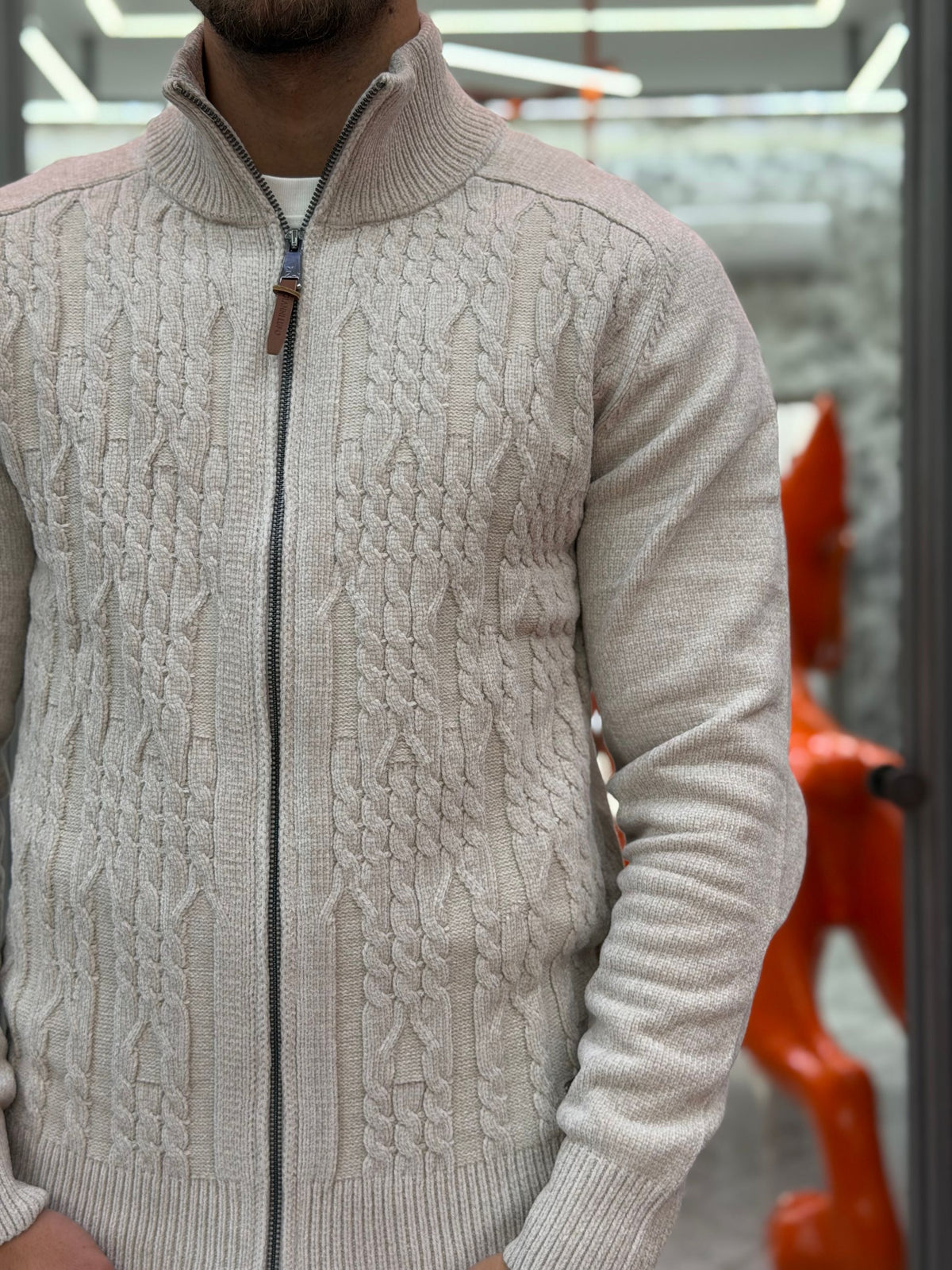 MAGLIA FULL ZIP TRAMA TRECCE - REGULAR FIT GL35634.ICE