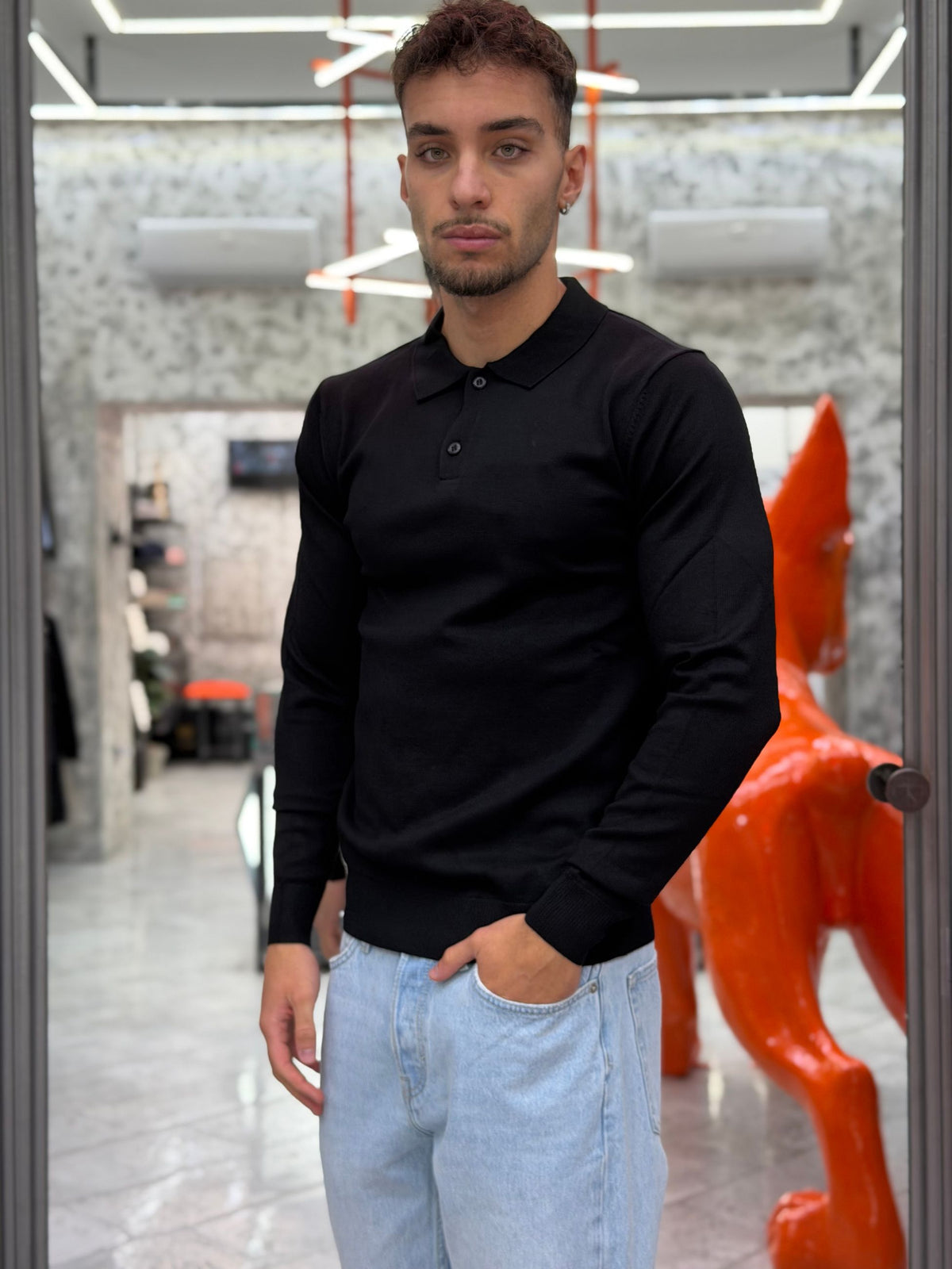 POLO MANICA LUNGA BASIC 2 BOTTONI IN MORBIDA VISCOSA - REGULAR FIT MI3331SS.NER