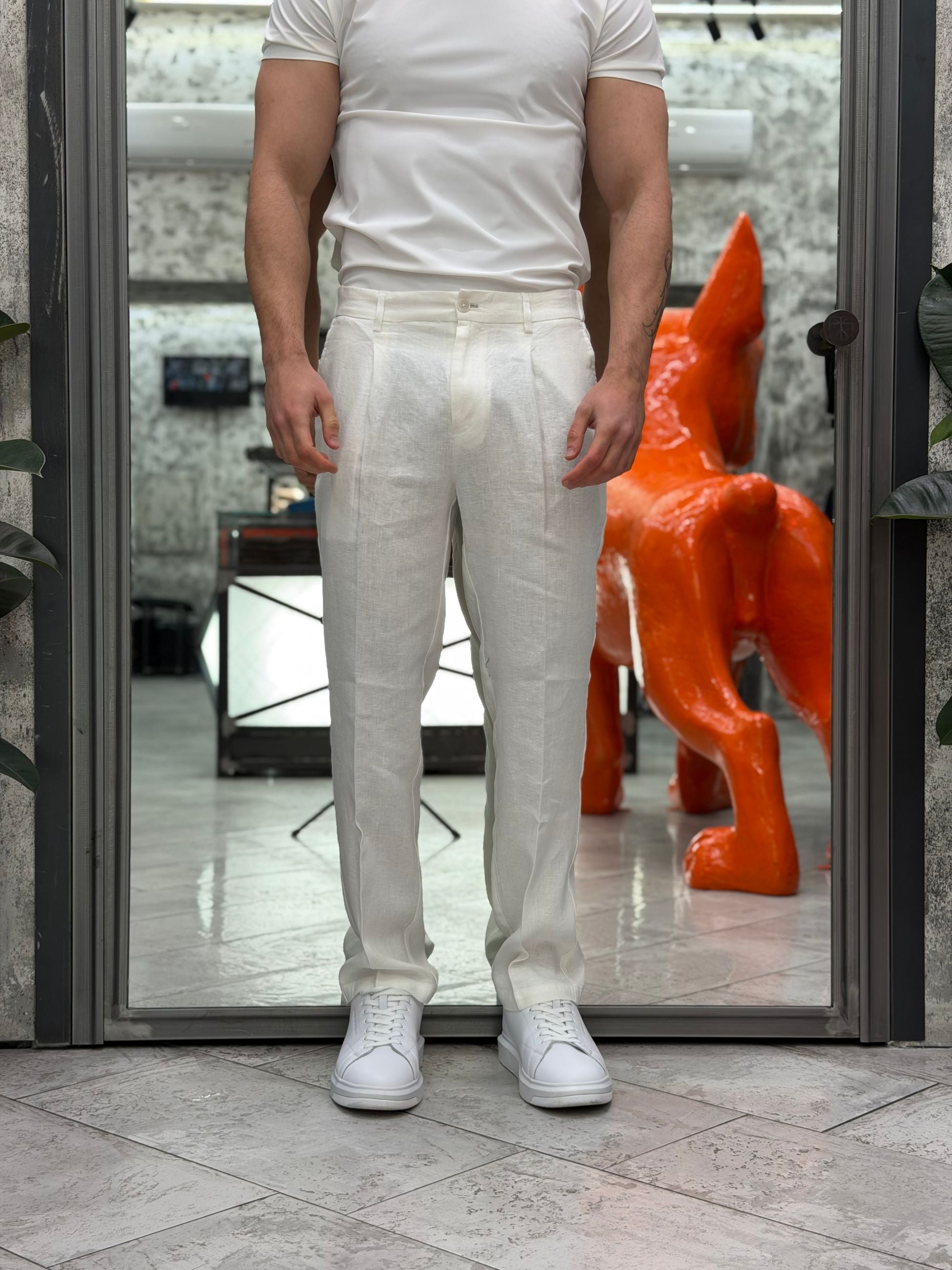 PANTALONE IN 100% LINO TASCA AMERICA CON COULISSE IN VITA - REGULAR FIT PSE1502SS.BIA