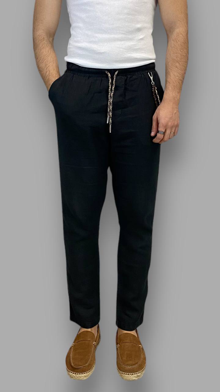 PANTALACCIO IN 100% LINO CON ACCESSORIO CATENA REMOVIBILE - RELAXED FIT