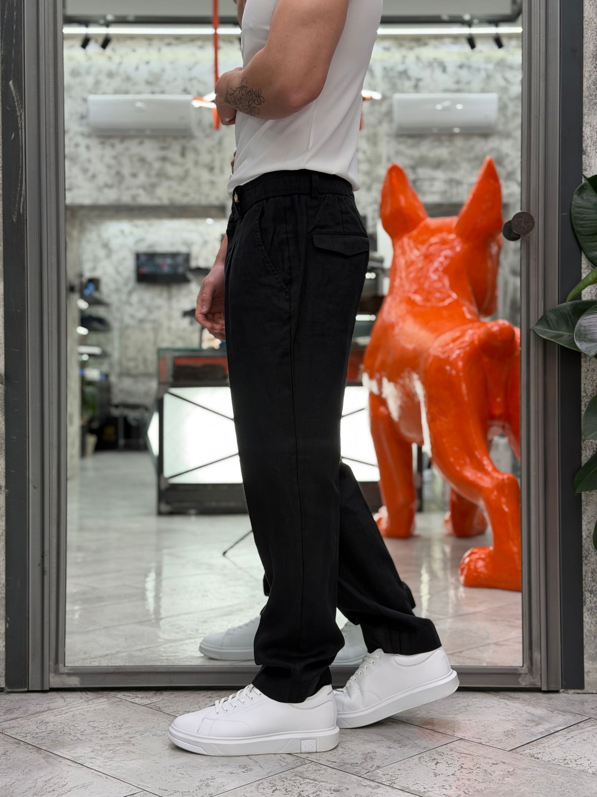 PANTALACCIO IN 100% LINO DA COMPLETO TASCA AMERICA CON PINCE - REGULAR FIT PSE1527SS.NER
