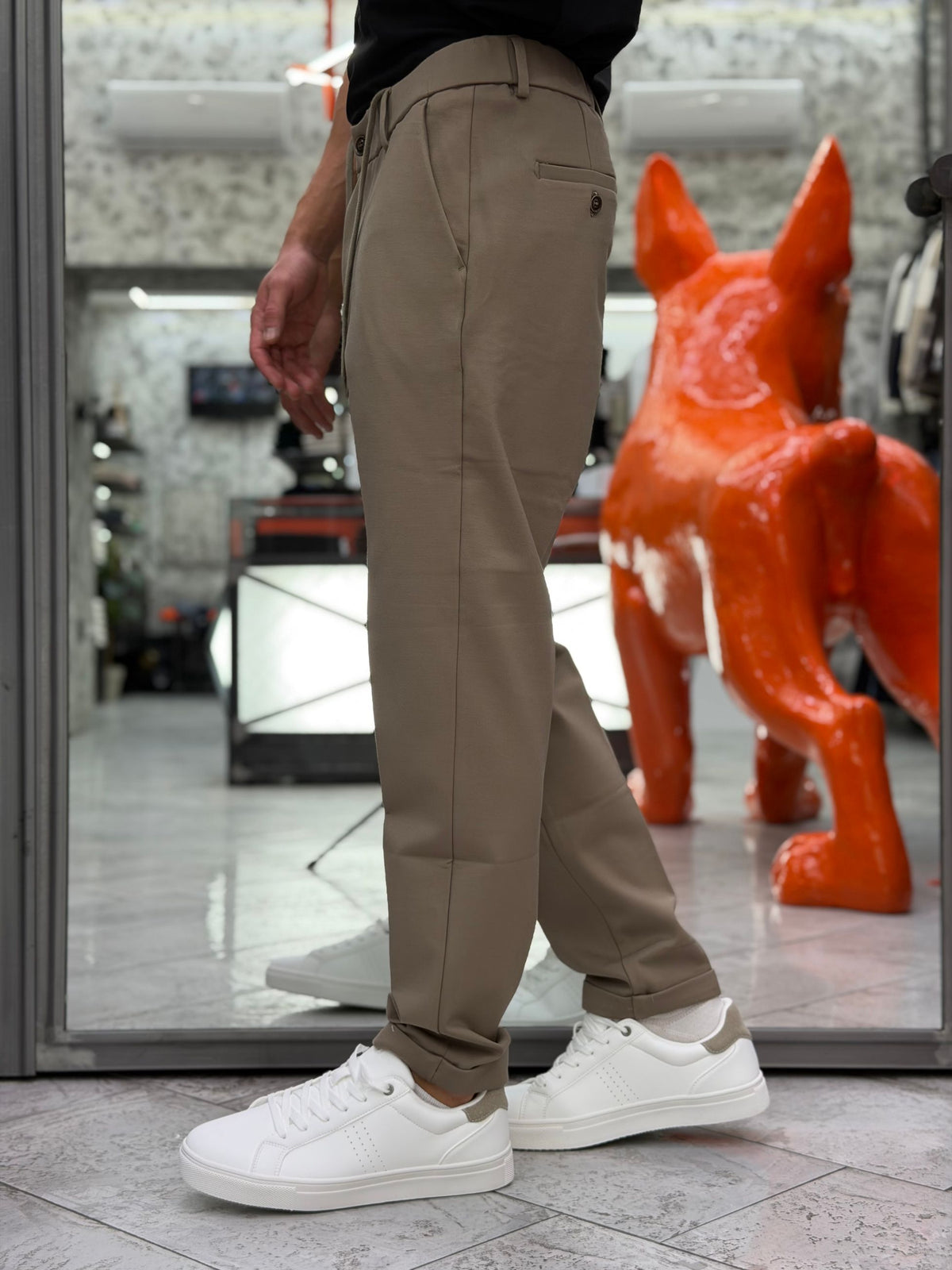 PANTALONE CASUAL IN TESSUTO PUNTO MILANO ELASTICIZZATO CON TASCA AMERICA E RISVOLTO AL FONDO - REGULAR FIT GL5248BD.CAM