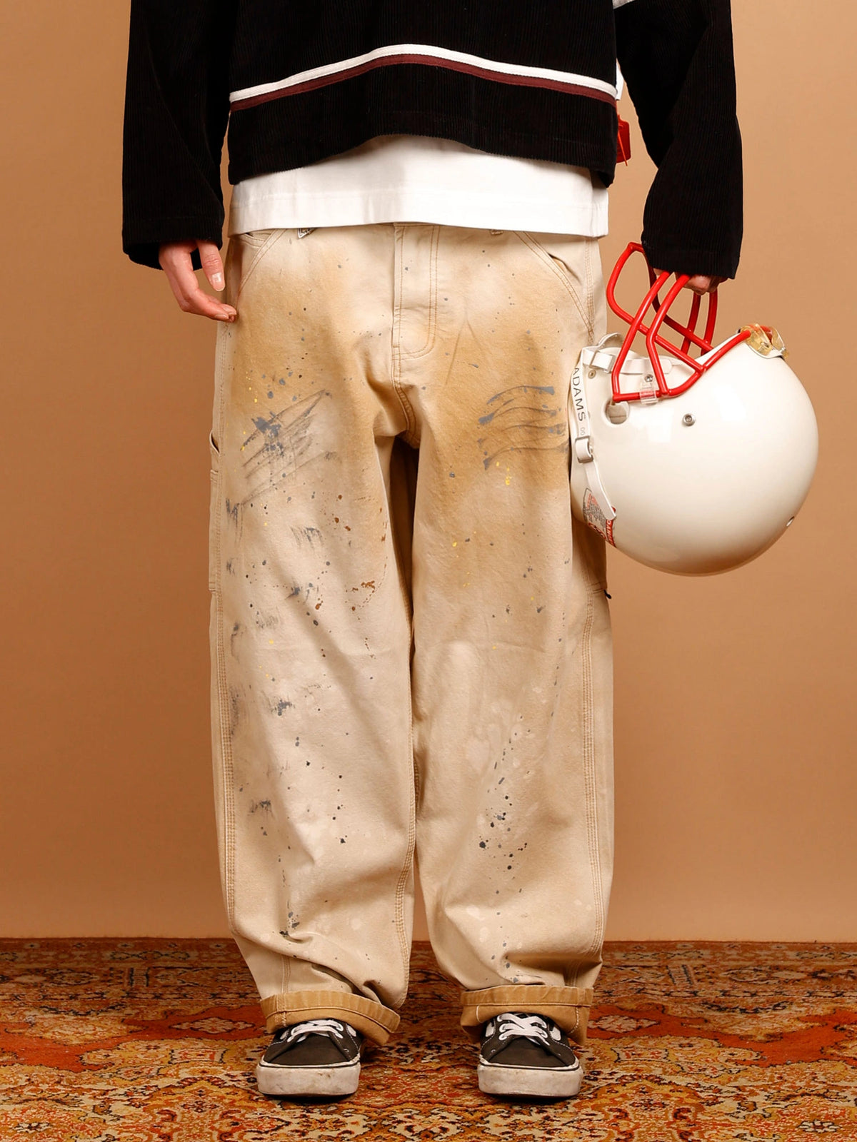 JEANS CARPENTER SAND WASH CON DETTAGLI WORK E SCHIZZI DI VERNICE ALLOVER - WORK FIT M-262398