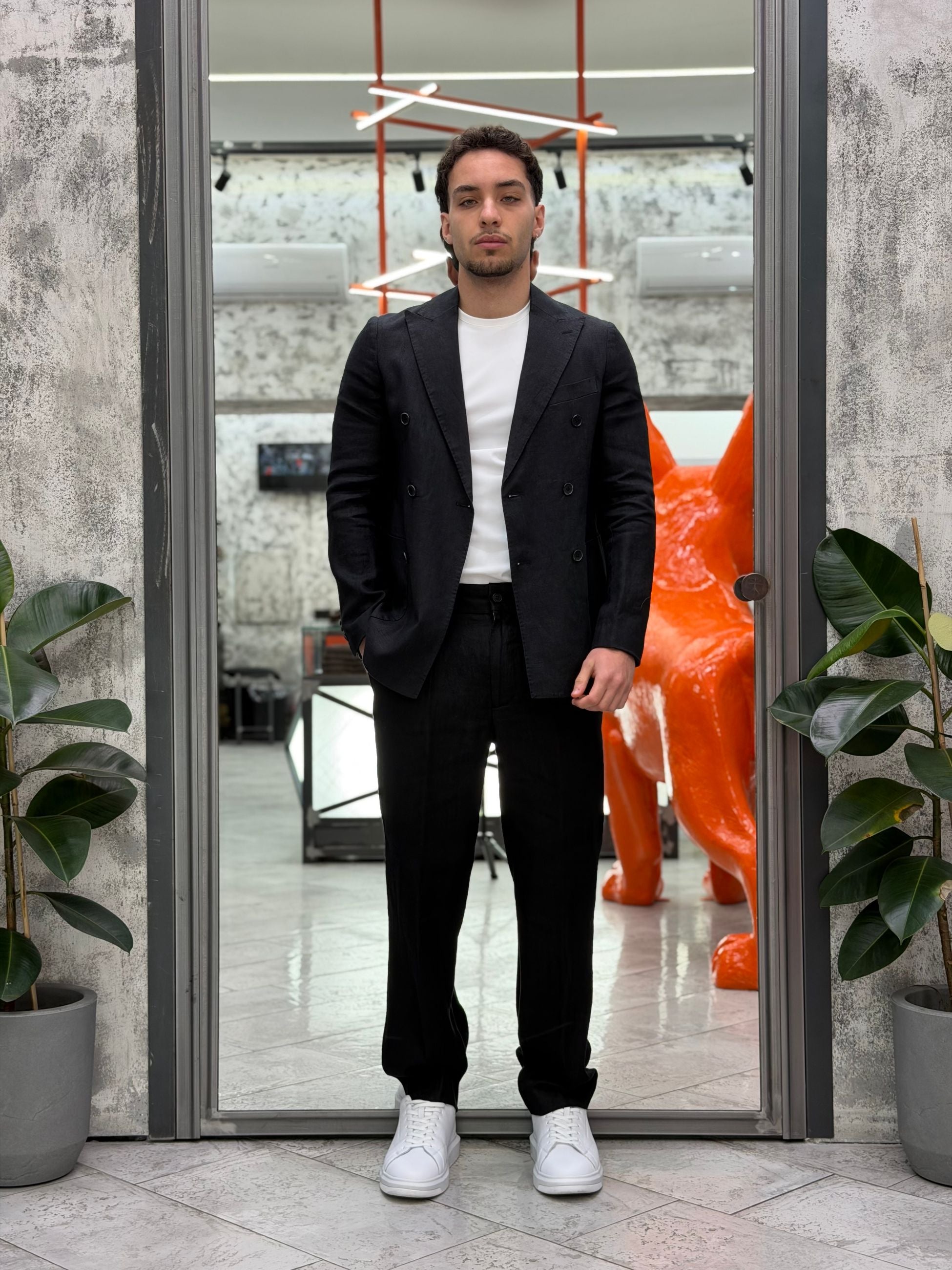PANTALACCIO IN 100% LINO DA COMPLETO TASCA AMERICA CON PINCE - REGULAR FIT PSE1527SS.NER