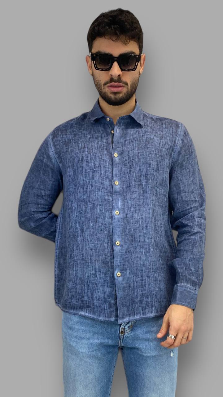 CAMICIA IN 100% LINO FIAMMATO - REGULAR FIT