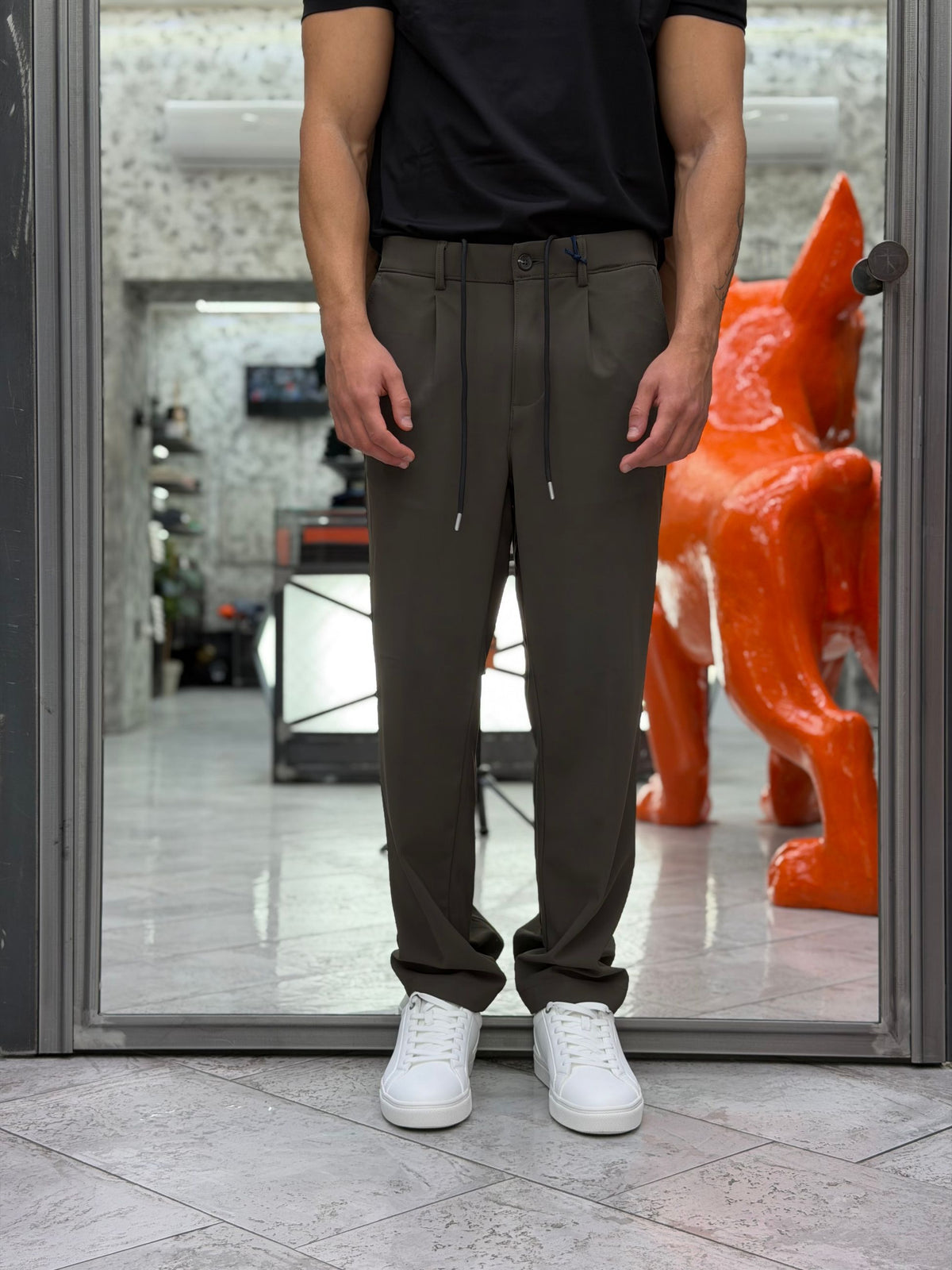 PANTALONE TECNICO CON LACCIO NO STIRO IN TESSUTO PREMIUM ELASTICIZZATO - REGULAR FIT 27W38PA PA1533.OLI