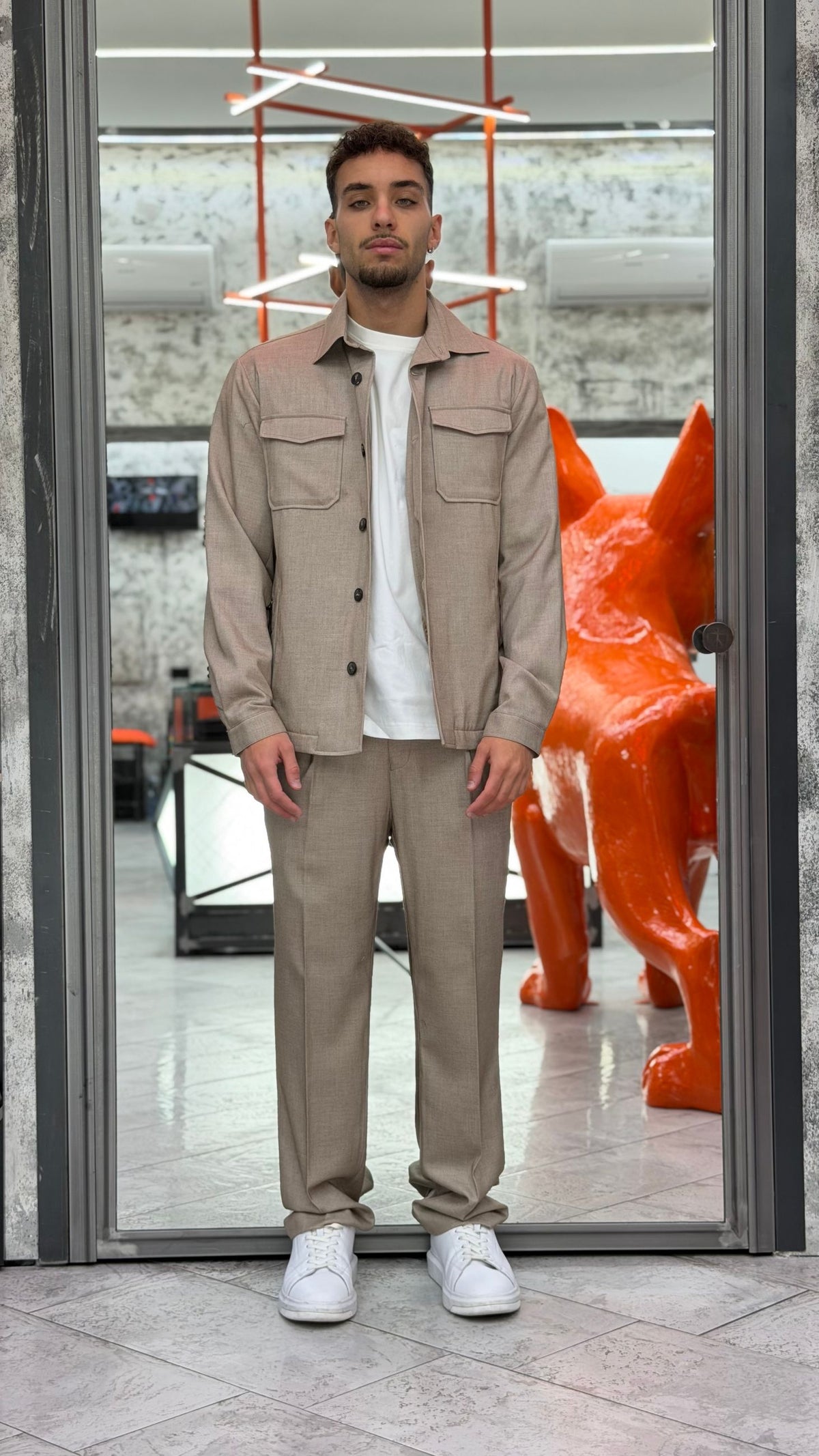 OVERJACKET DA COMPLETO IN TESSUTO ELEGANTE CON TRAPUNTA ALL'INTERNO E TASCHE A TOPPA - REGULAR FIT GBI1151SS.BEI