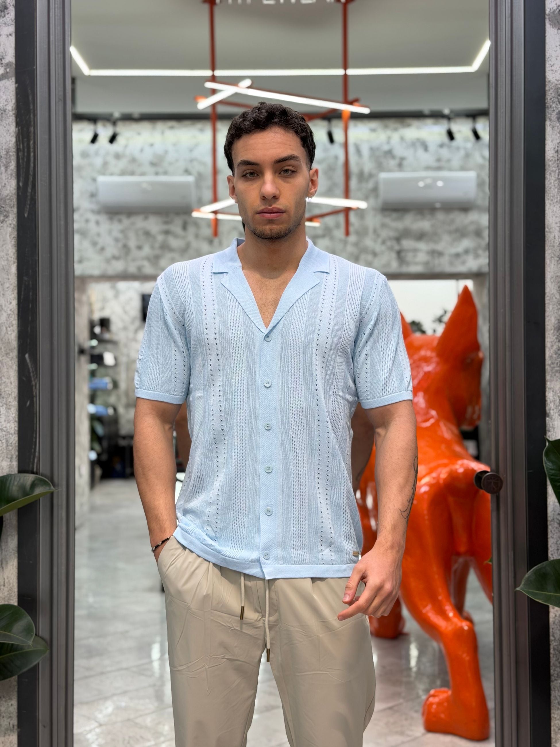 POLO/CAMICIA TRAFORATA MANICA CORTA SCOLLO BOWLING - REGULAR FIT GL33763-S26.SKY