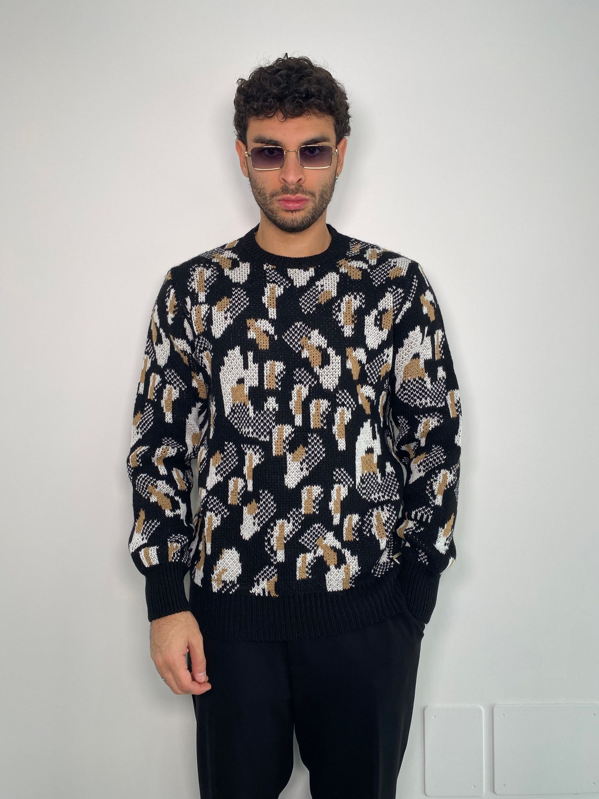 MAGLIA GIROCOLLO IN MISTO LANA FANTASIA ANIMALIER - REGULAR FIT