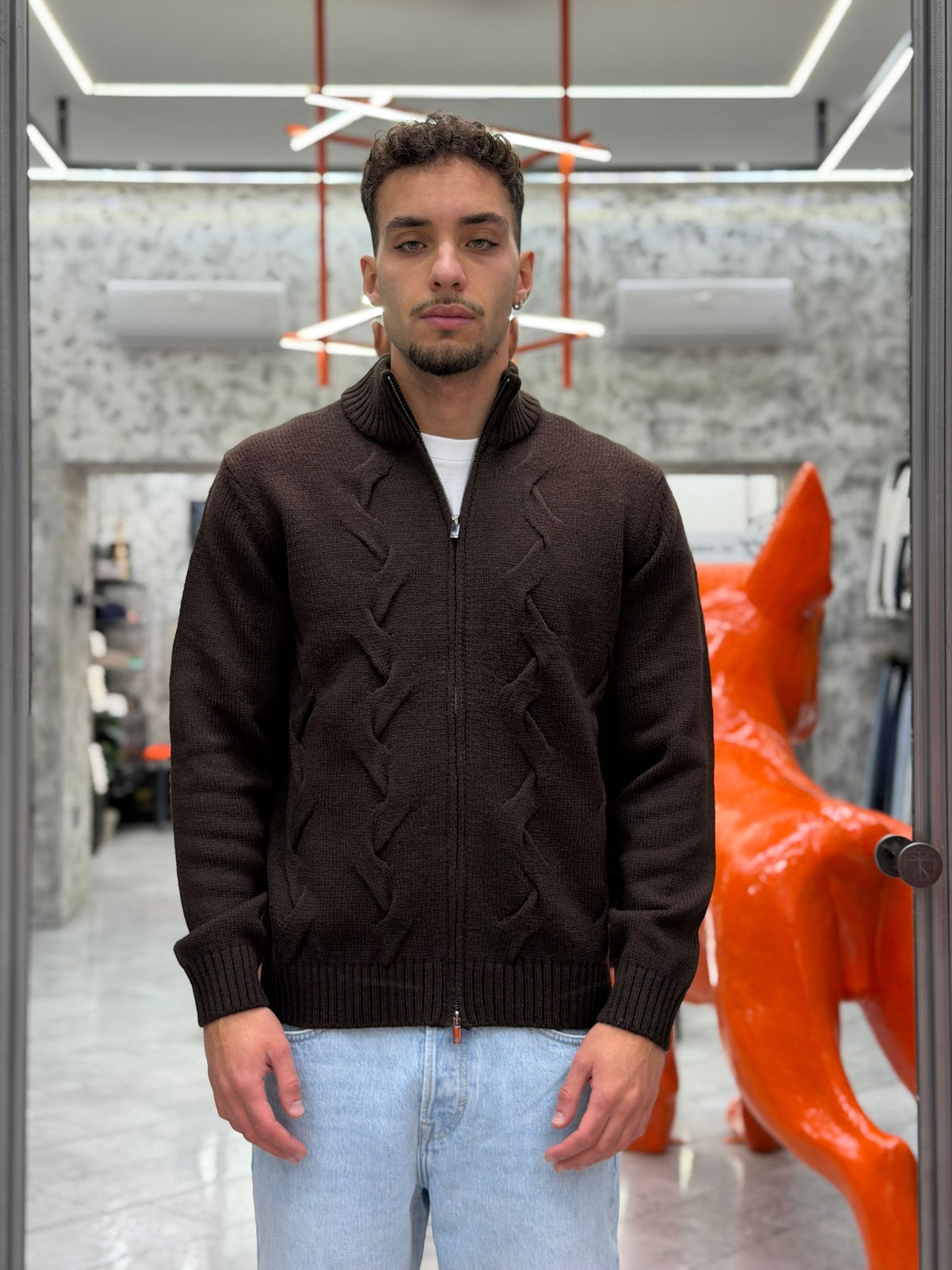 MAGLIA FULL ZIP FINEZZA 10 TRAMA TRECCE - REGULAR FIT MK2900030.MOR