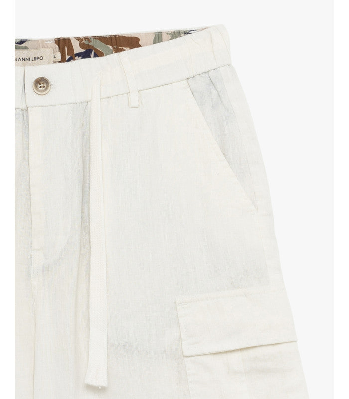 BERMUDA CARGO CON TASCONI ED ELASTICO IN VITA IN 100% LINO - REGULAR FIT GL5101BD-S25.BIA