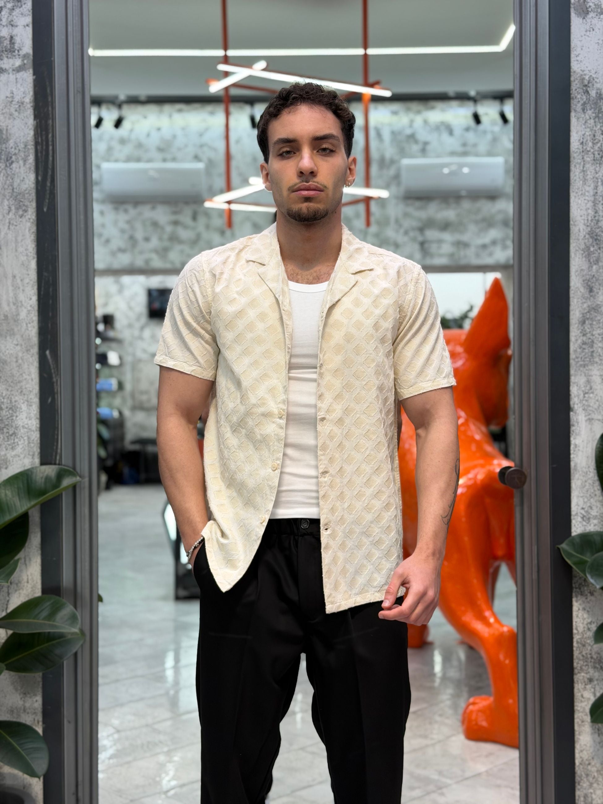 CAMICIA KOREY BOWLING MANICA CORTA RICAMATA IN 100% COTONE - RELAXED FIT 10065621