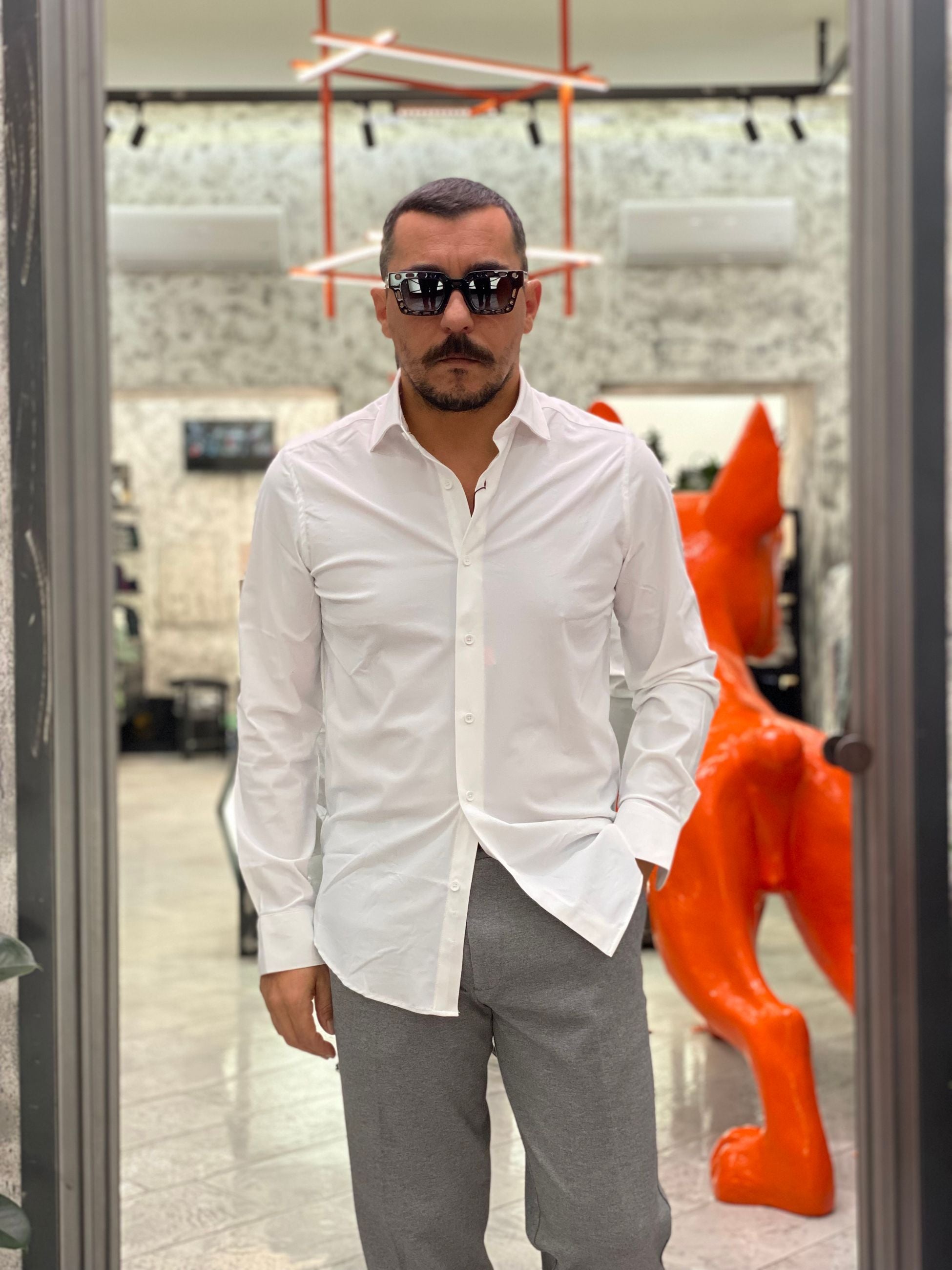CAMICIA COLLO ALLA FRANCESE NO STIRO - SLIM FIT MK9930012.BIA