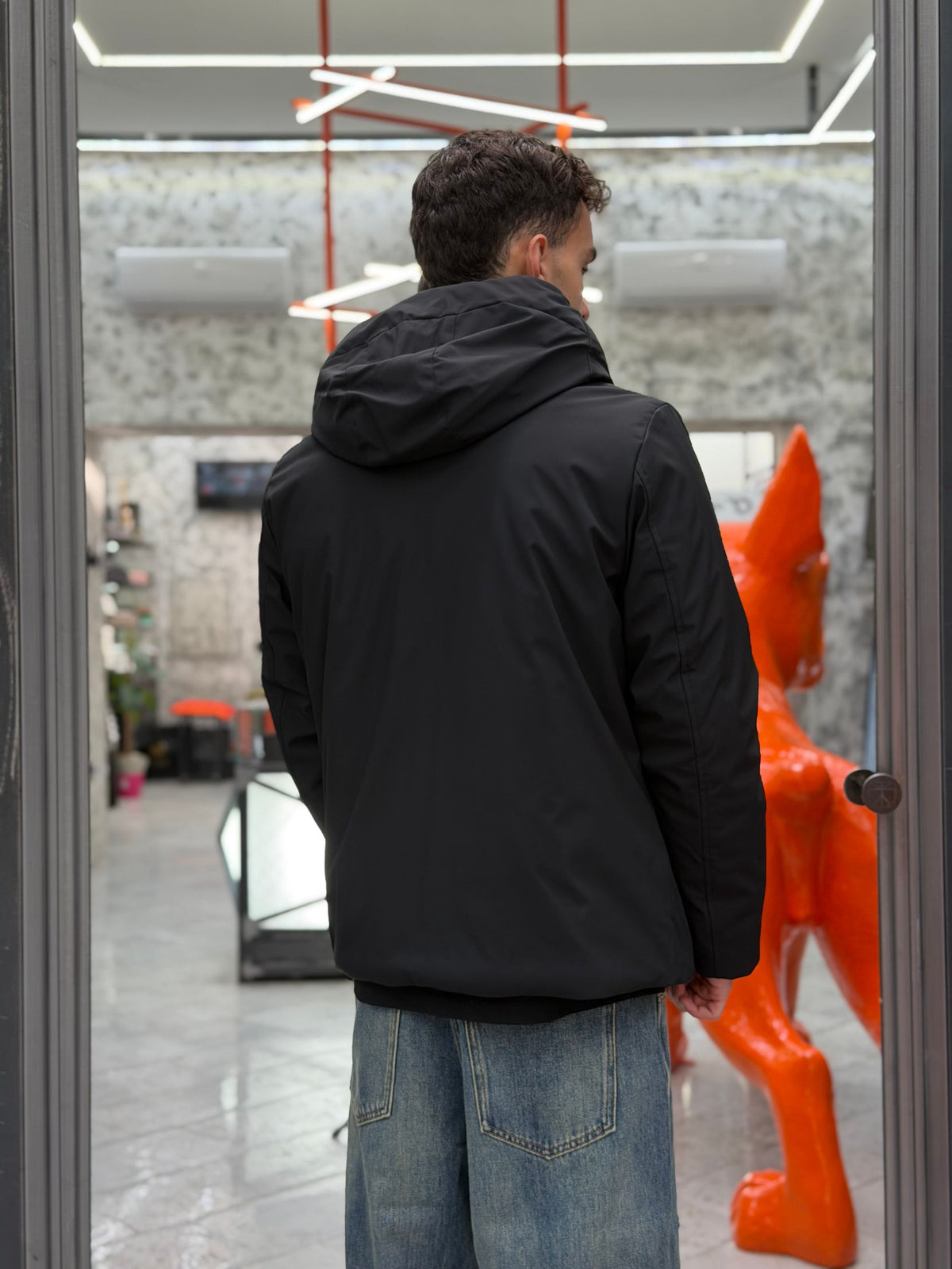 PARKA CORTO CON CAPPUCCIO IN TESSUTO TECNICO WATERPROOF & WINDPROOF - REGULAR FIT MK24006.NER
