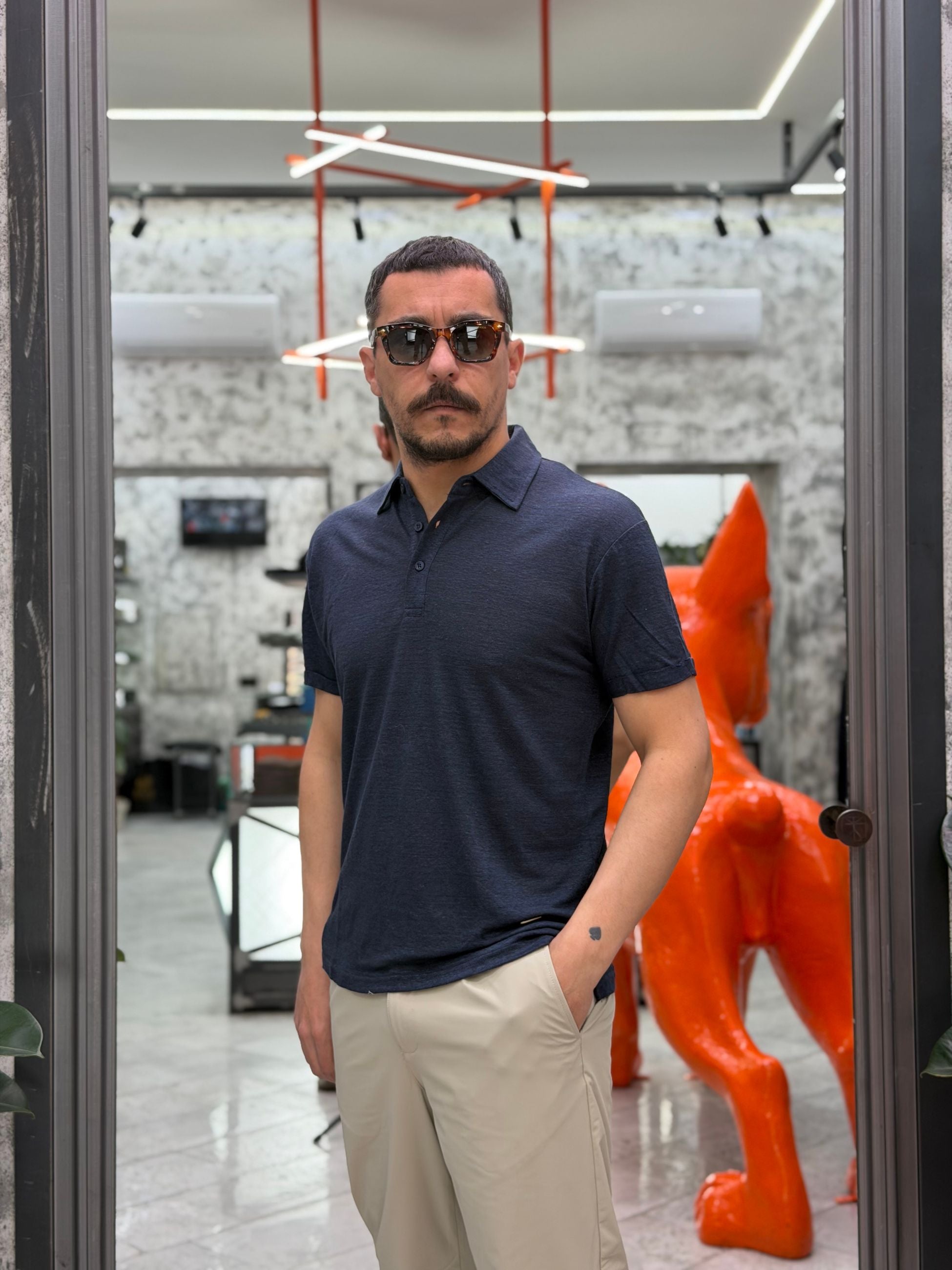 POLO 3 BOTTONI IN 100% PURO LINO - REGULAR FIT GL1083F-S26.BLU