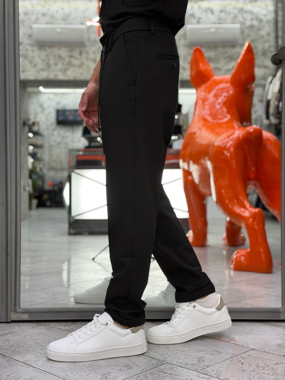 PANTALONE CASUAL IN TESSUTO PUNTO MILANO ELASTICIZZATO CON TASCA AMERICA E RISVOLTO AL FONDO - REGULAR FIT GL5248BD.NER