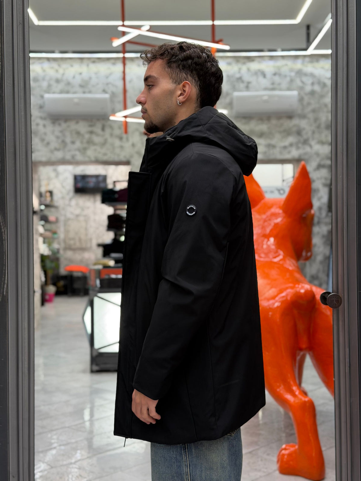 PARKA LUNGO CON CAPPUCCIO IN TESSUTO TECNICO WATERPROOF & WINDPROOF - REGULAR FIT MK24007-26.NER