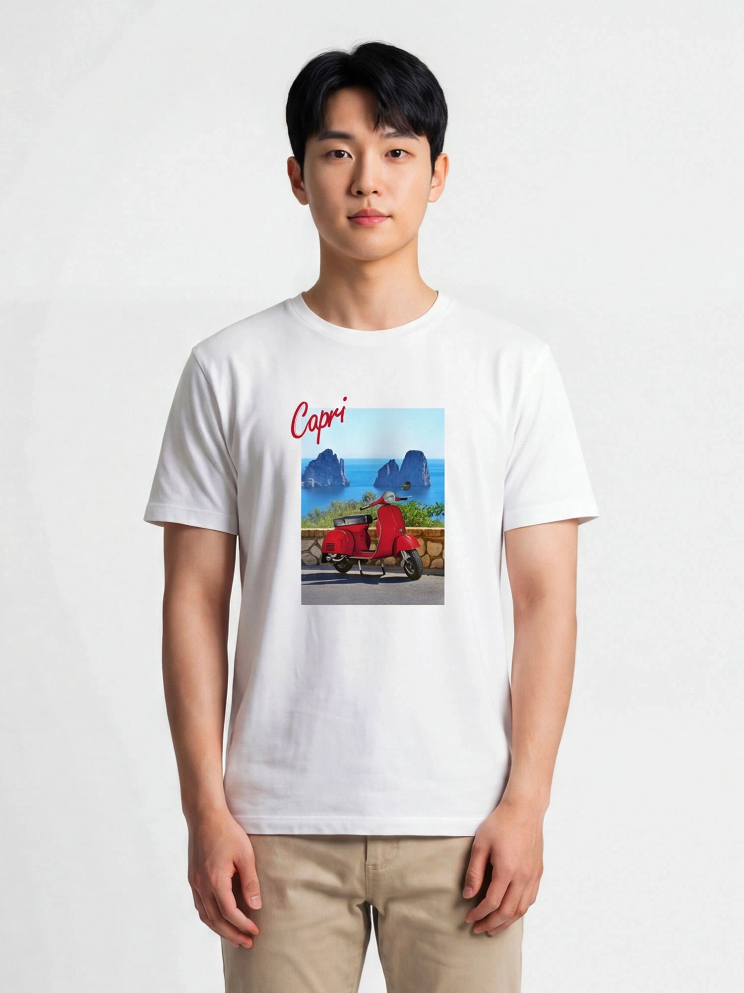 T-SHIRT IN PURO COTONE CON RICAMO E MAXI STAMPA CAPRI - REGULAR FIT M-261157