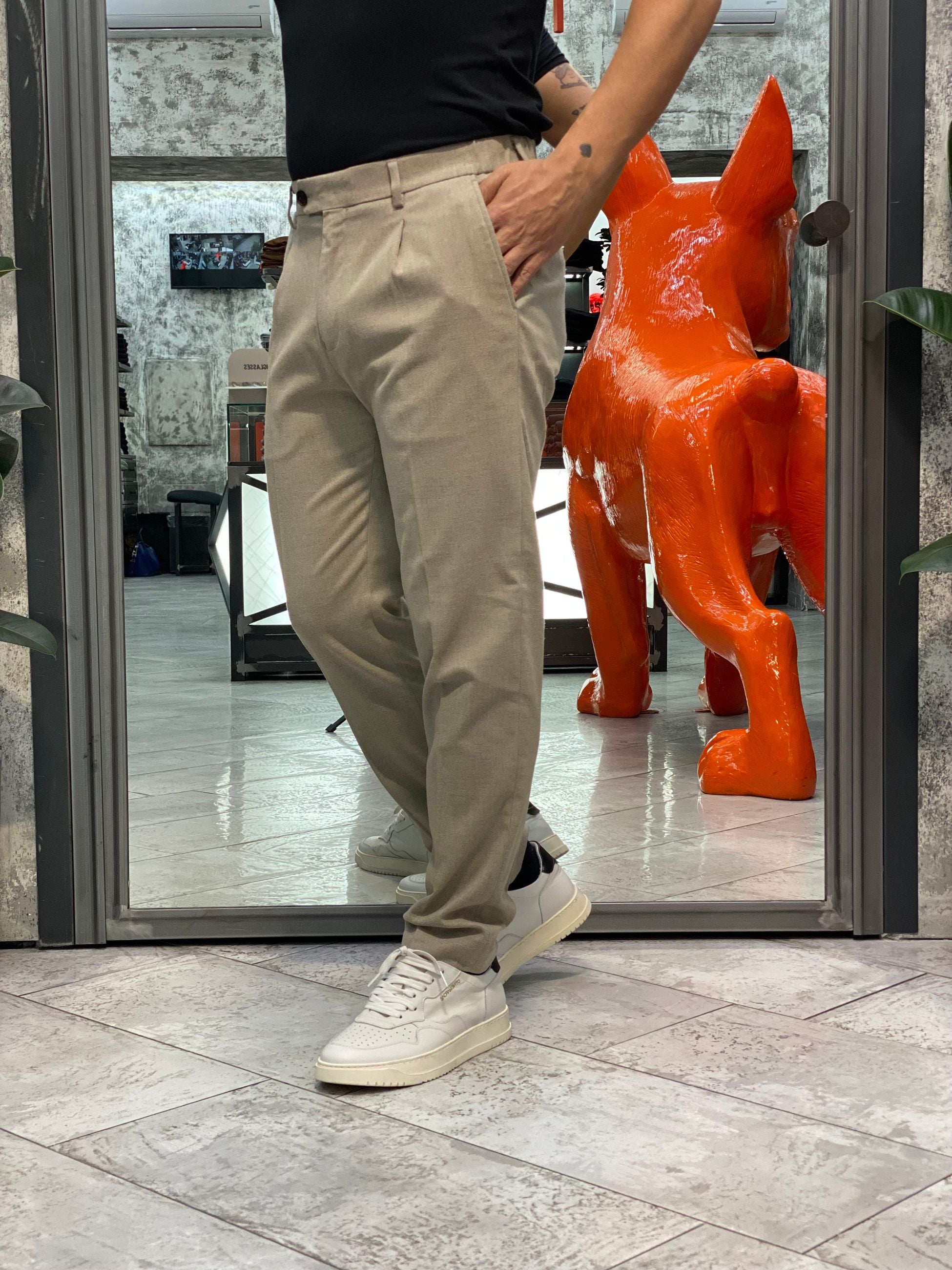 PANTALONE ELEGANTE CON TASCHE A FILO E COULISSE IN VITA - REGULAR FIT PSI1461SS.BEI