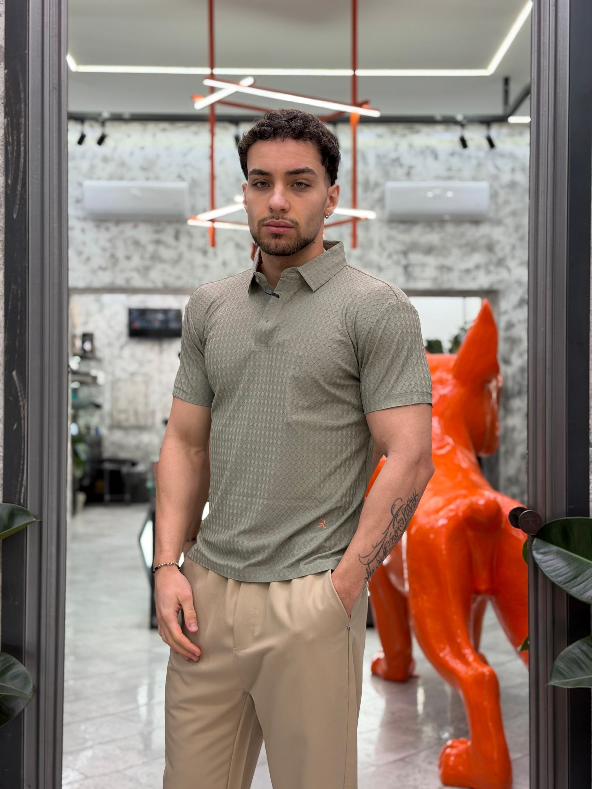 POLO MANICA CORTA IN TESSUTO TECNICO NO STIRO CON TRAMA - SLIM FIT GL1035TB.VMIL