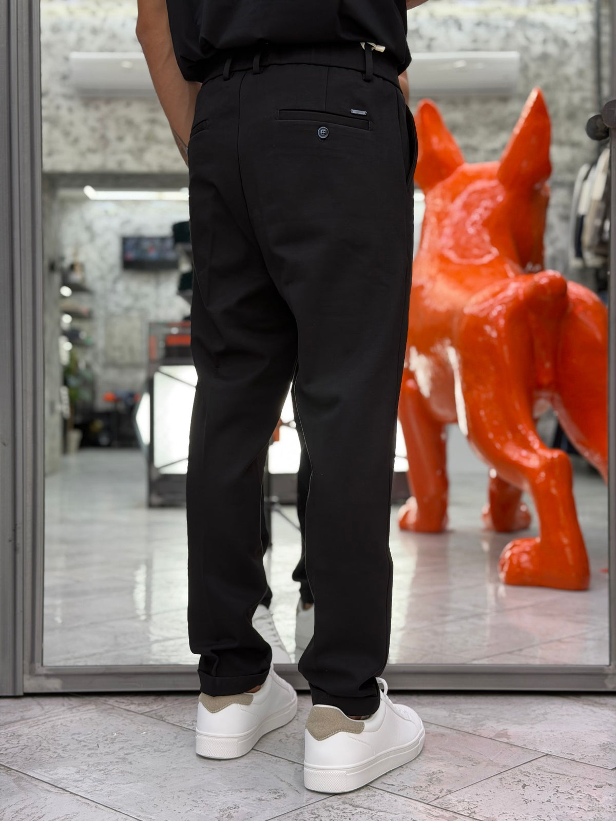 PANTALONE CASUAL IN TESSUTO PUNTO MILANO ELASTICIZZATO CON TASCA AMERICA E RISVOLTO AL FONDO - REGULAR FIT GL5248BD.NER