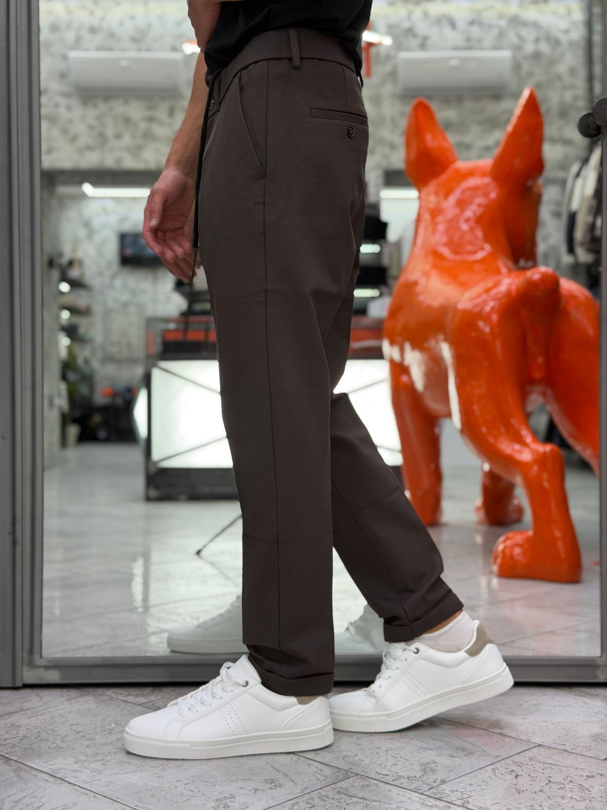 PANTALONE CASUAL IN TESSUTO PUNTO MILANO ELASTICIZZATO CON TASCA AMERICA E RISVOLTO AL FONDO - REGULAR FIT GL5248BD.COF