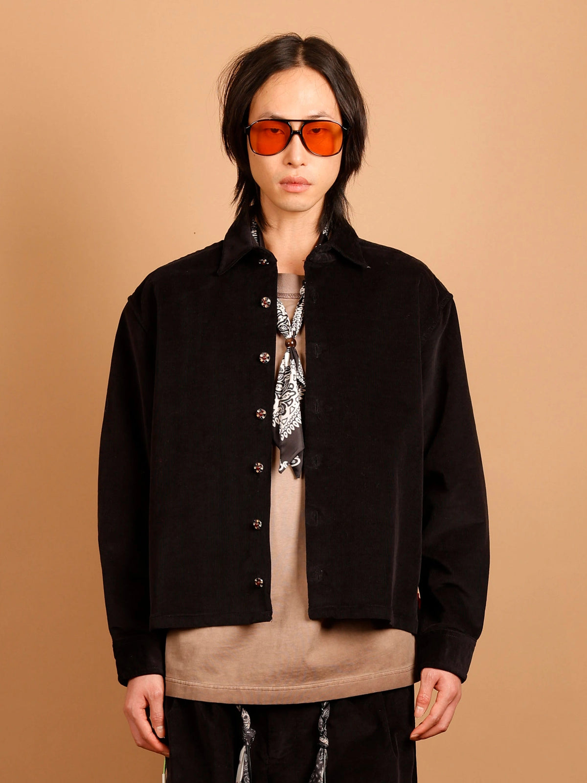 OVERSHIRT EFFETTO VELLUTO CON FOULARD - OVER CROPPED FIT M-262344.NER