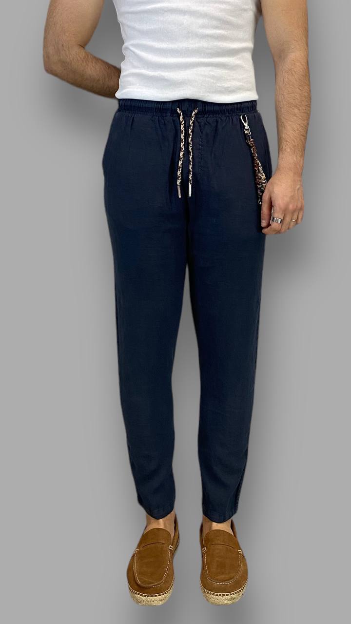 PANTALACCIO IN 100% LINO CON ACCESSORIO CATENA REMOVIBILE - RELAXED FIT