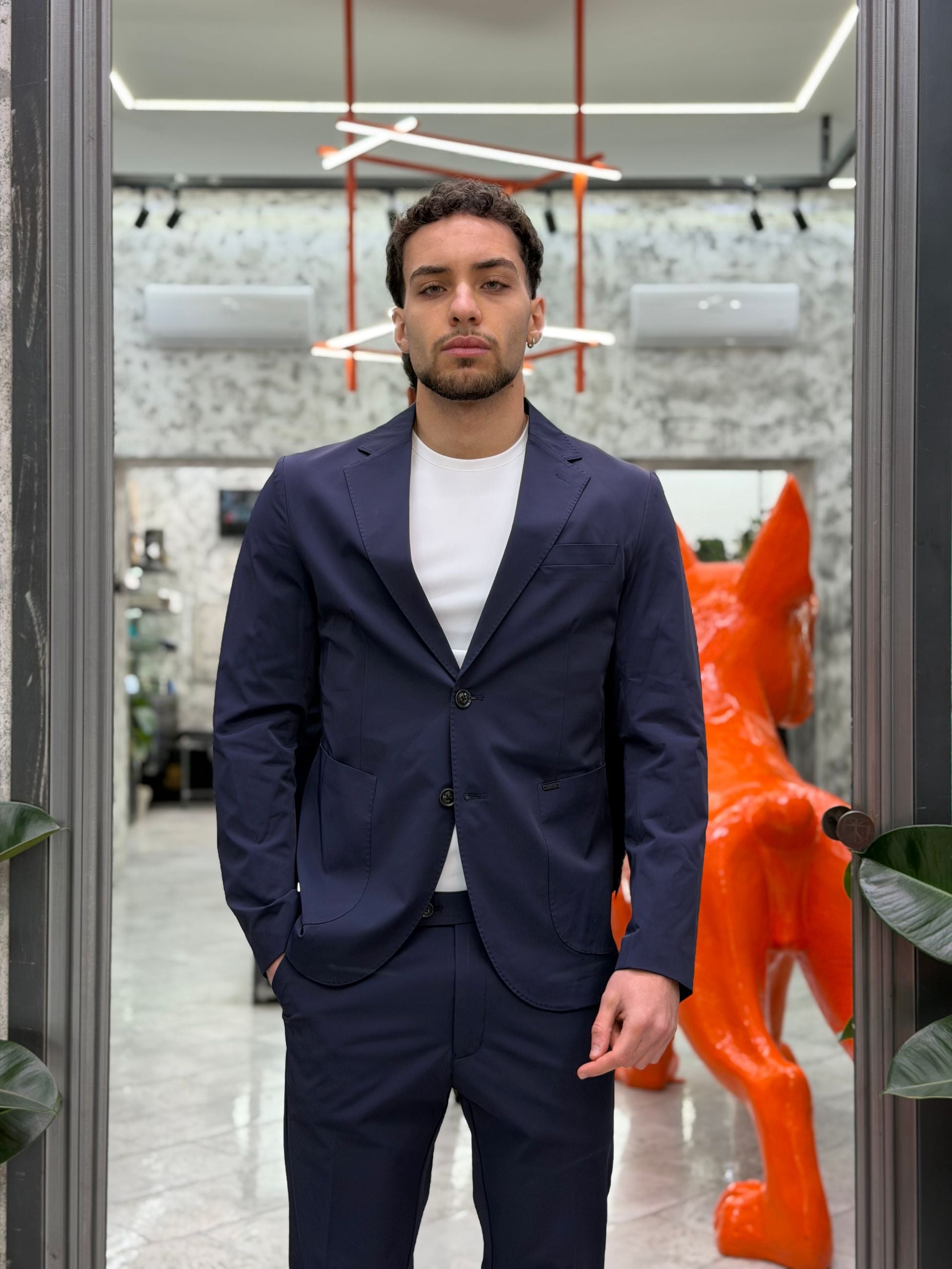 ABITO COMPLETO CON GIACCA MONOPETTO E PANTALONE REGULAR TASCA AMERICA IN LEGGERO TESSUTO ELASTICIZZATO - REGULAR FIT GL3015TRAB.BLU