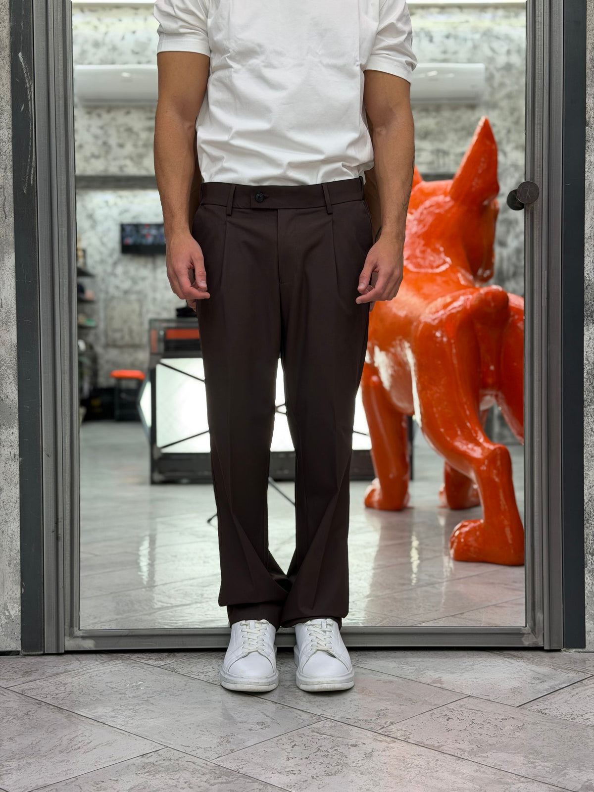 PANTALONE DA COMPLETO CON PINCE ED ELASTICO SUI FIANCHI - REGULAR FIT PSI1588SS.MEL