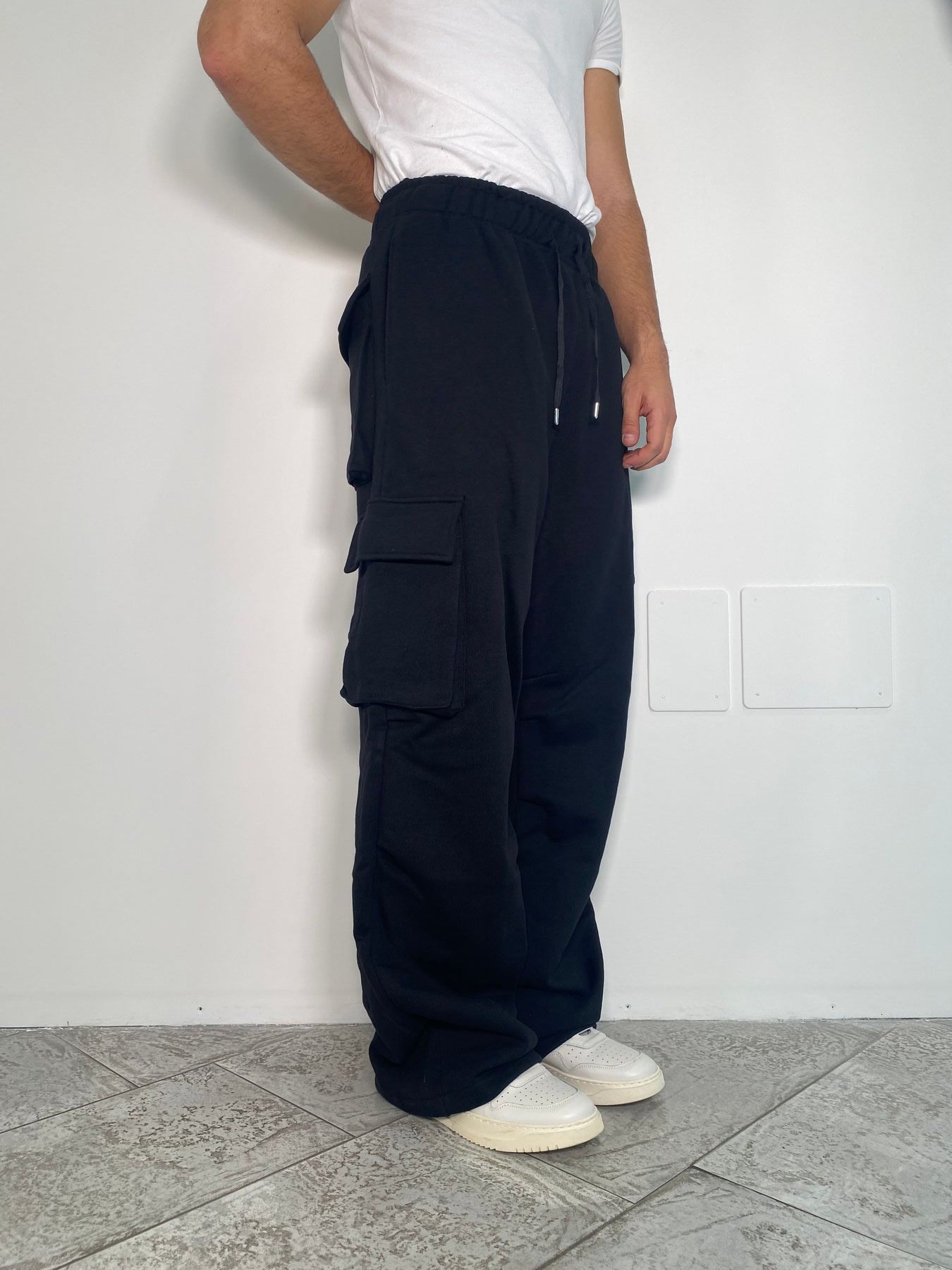 PANTALONE CARGO IN FELPA CON TASCONI FONDO AMPIO DA COMPLETO - RELAXED FIT