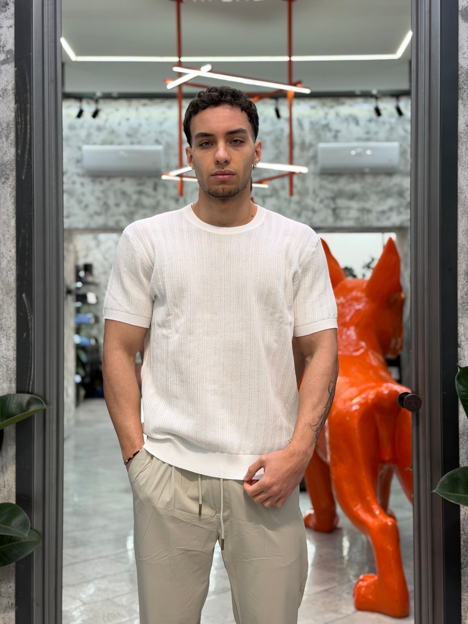 T-SHIRT GIROCOLLO IN MAGLIA LAVORATA - REGULAR FIT GL35338.BIA