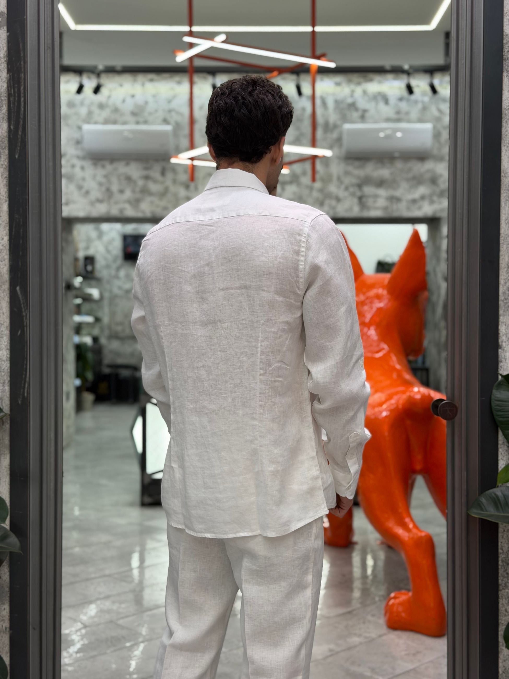 CAMICIA MANICA LUNGA TEXANA IN 100% LINO CON TASCHINI APPLICATI - REGULAR FIT CE1096SS.BIA
