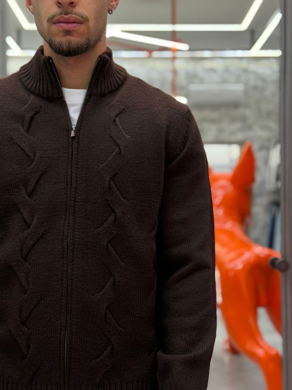 MAGLIA FULL ZIP FINEZZA 10 TRAMA TRECCE - REGULAR FIT MK2900030.MOR