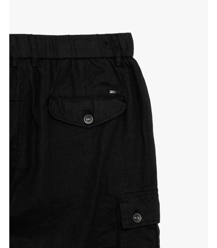 BERMUDA CARGO CON TASCONI ED ELASTICO IN VITA IN 100% LINO - REGULAR FIT GL5101BD-S25.NER