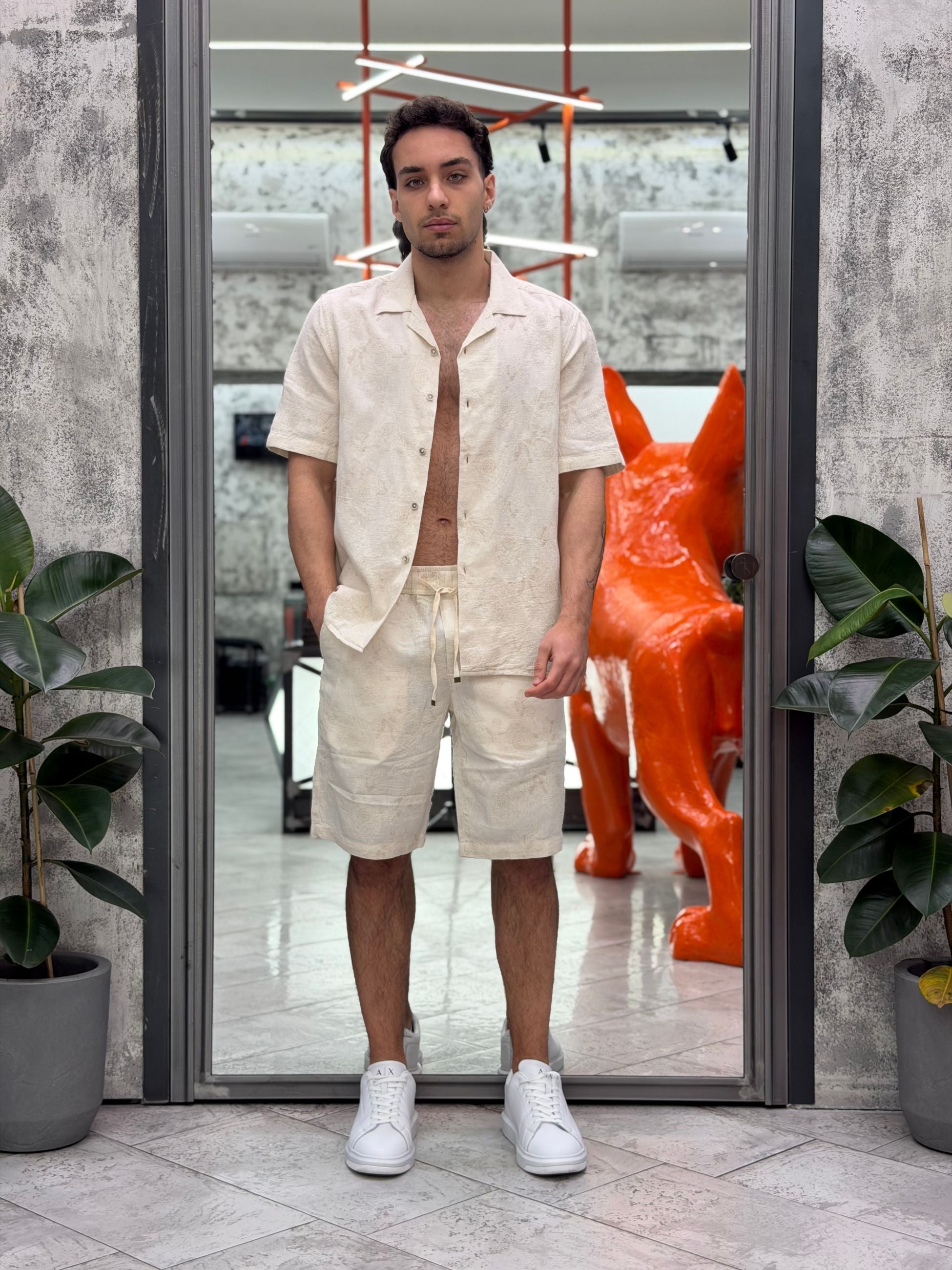 CAMICIA MANICA CORTA DA COMPLETO CON SCOLLO BOWLING - REGULAR FIT JACQUARD2232