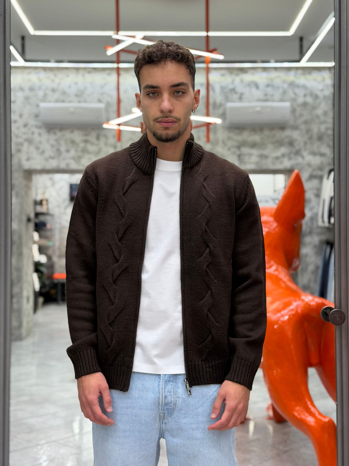 MAGLIA FULL ZIP FINEZZA 10 TRAMA TRECCE - REGULAR FIT MK2900030.MOR