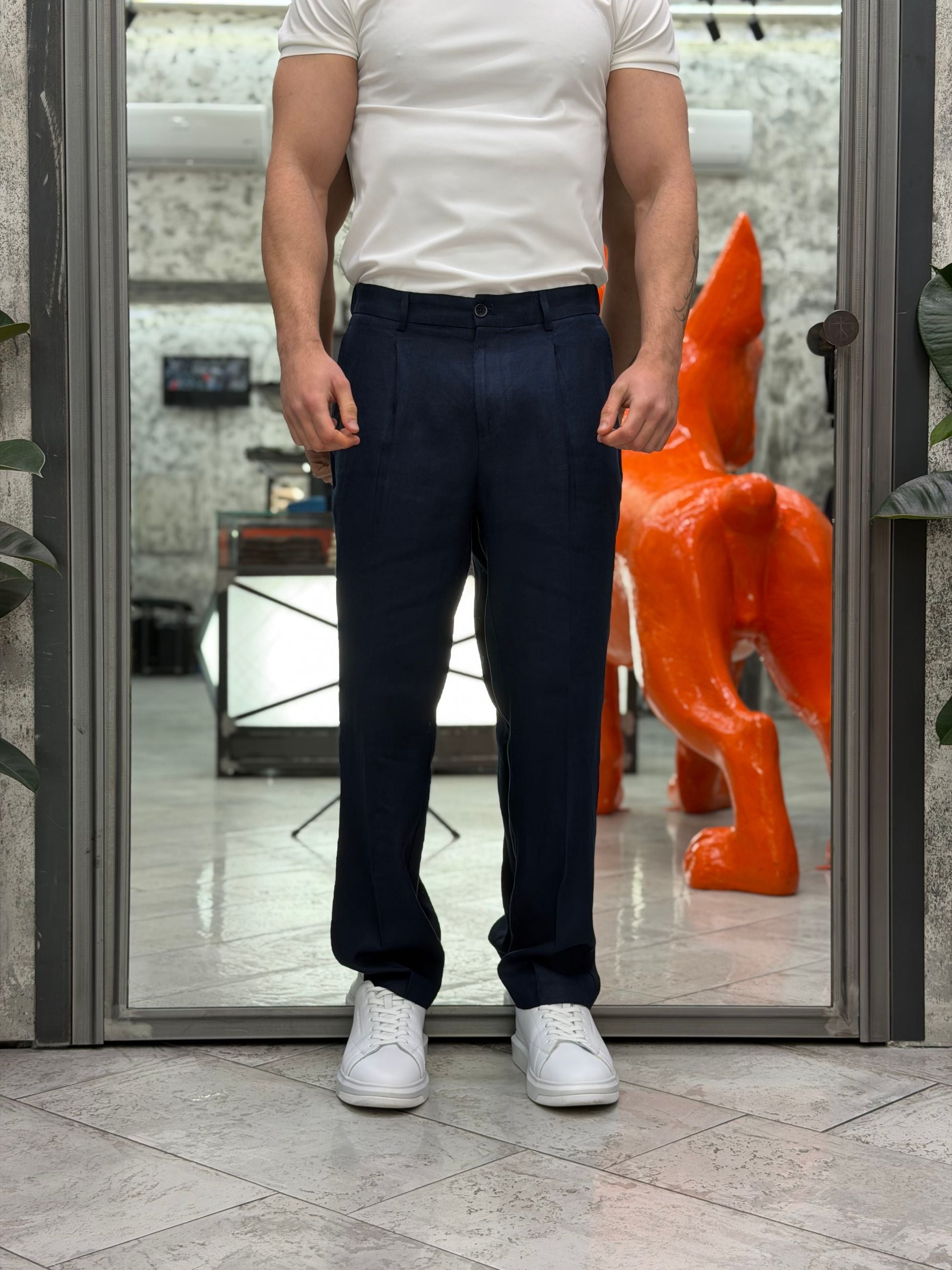 PANTALONE IN 100% LINO TASCA AMERICA CON COULISSE IN VITA - REGULAR FIT PSE1502SS.BLU