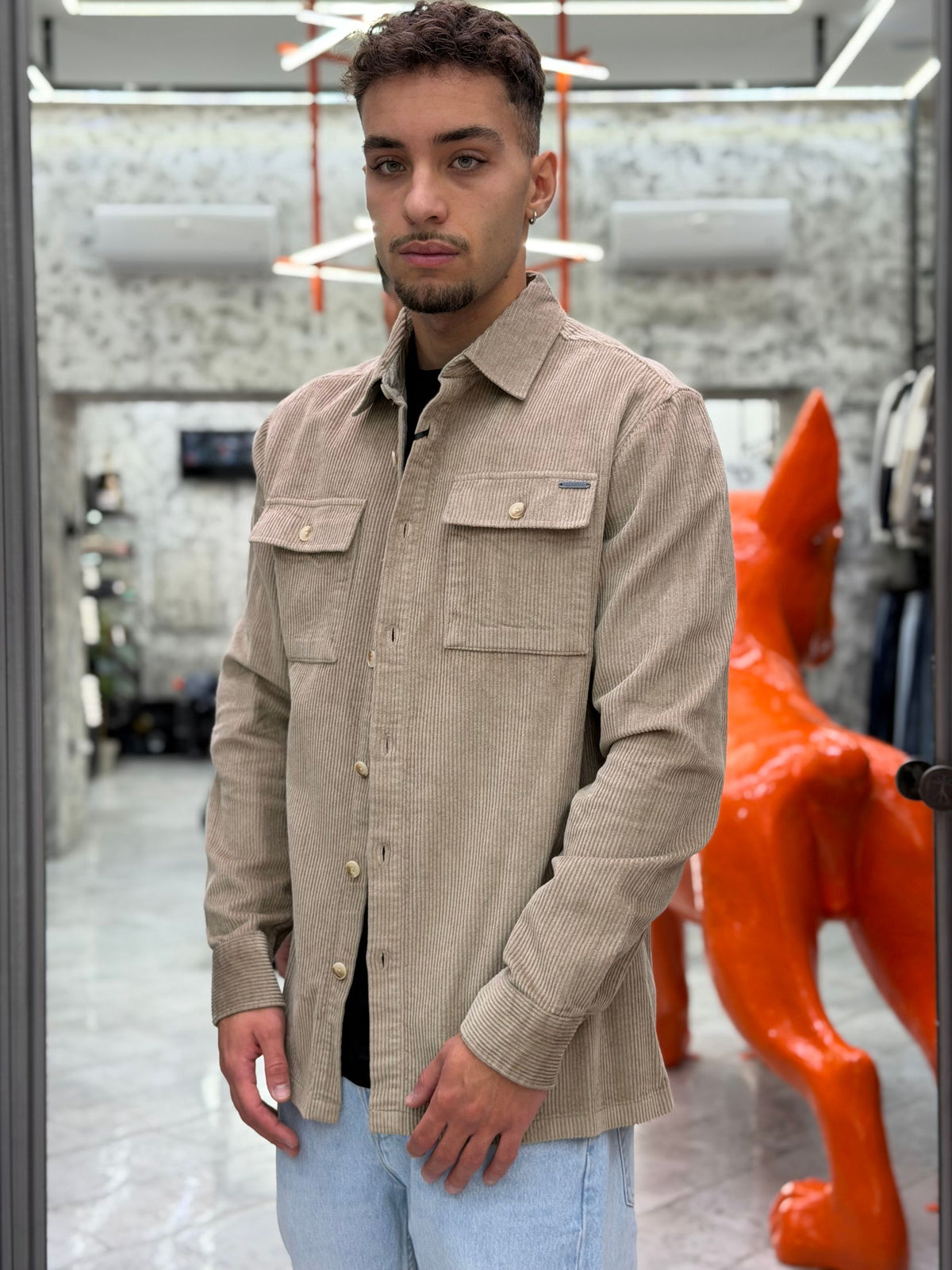 OVERSHIRT IN VELLUTO CON TASCHE A TOPPA - REGULAR FIT GL7844S.CAM