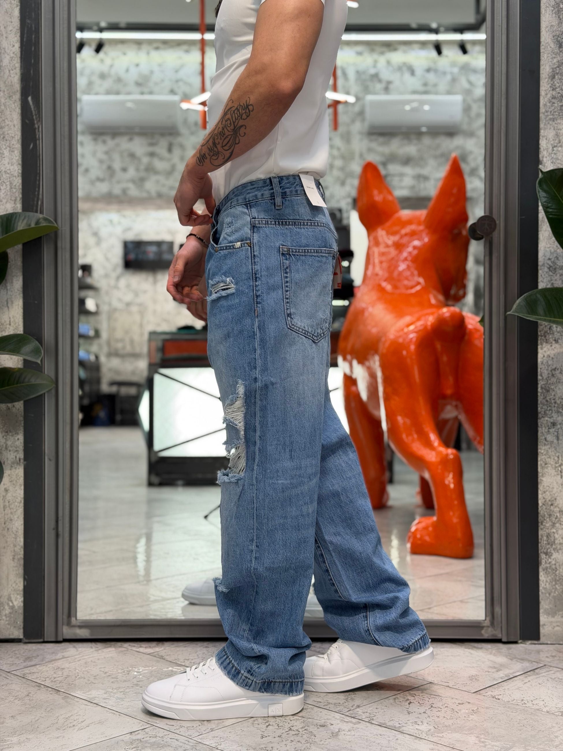 JEANS MAX MEDIUM WASH CON MACRO ABRASIONI - WIDE FIT GL6503Q
