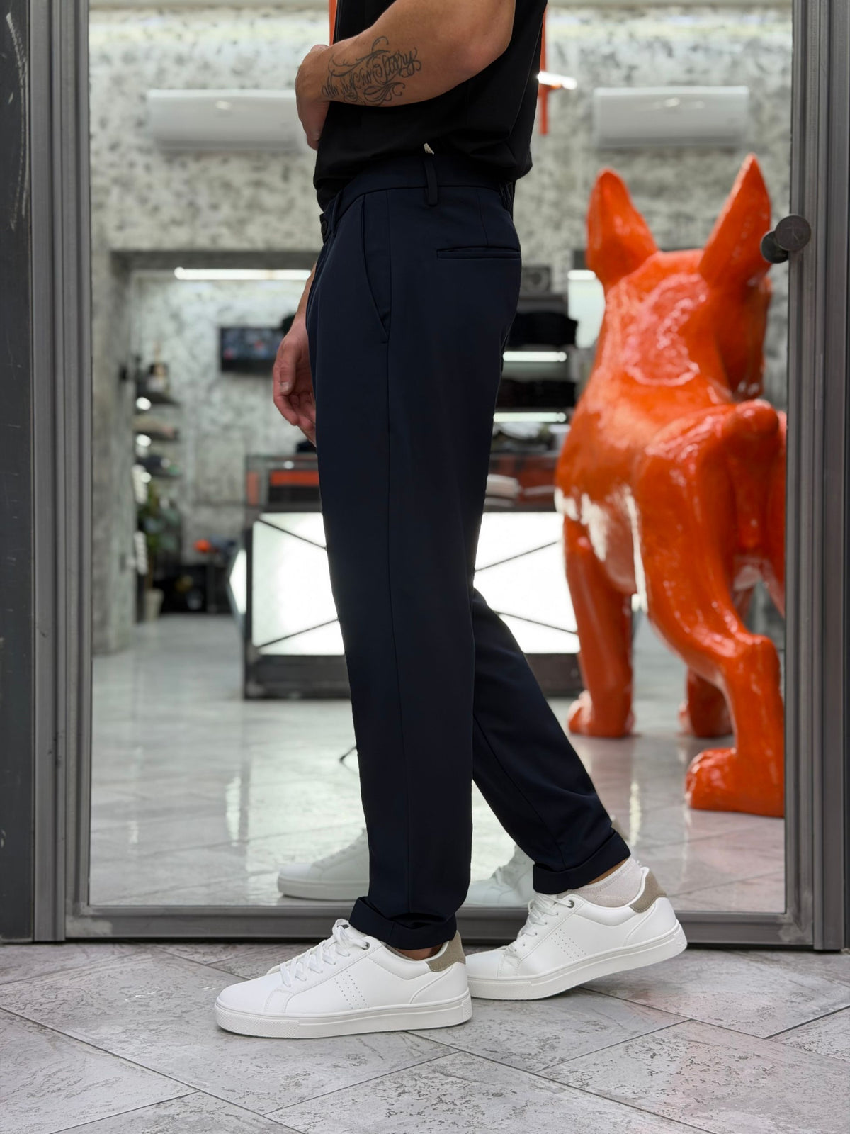 PANTALONE CROPPED IN TESSUTO PUNTO MILANO ELASTICIZZATO - REGULAR FIT MK9950112.BLU
