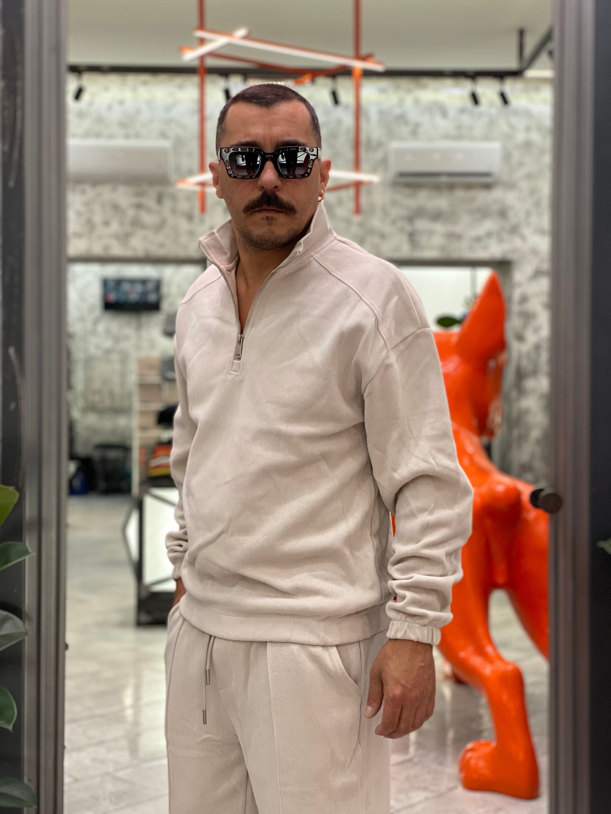 FELPA MEZZA ZIP CON ELASTICO AL FONDO - RELAXED FIT GL227SX.ICE