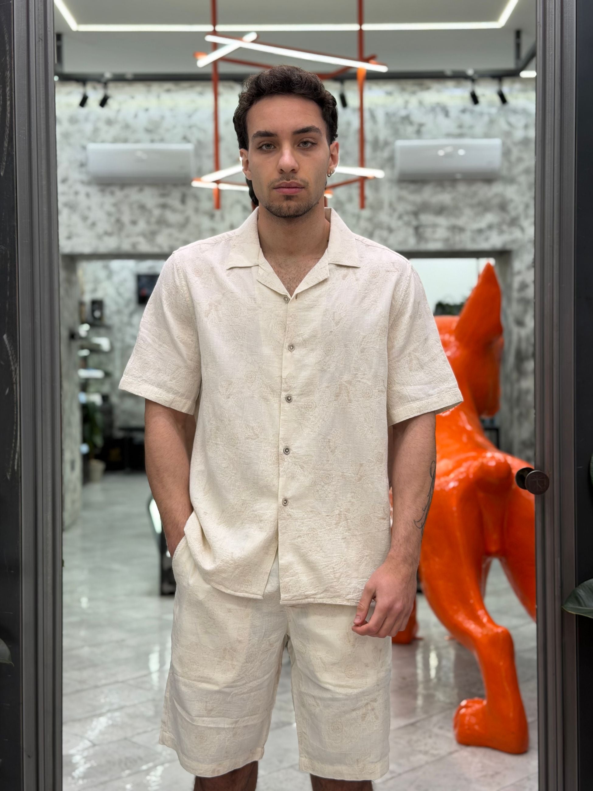 CAMICIA MANICA CORTA DA COMPLETO CON SCOLLO BOWLING - REGULAR FIT JACQUARD2232