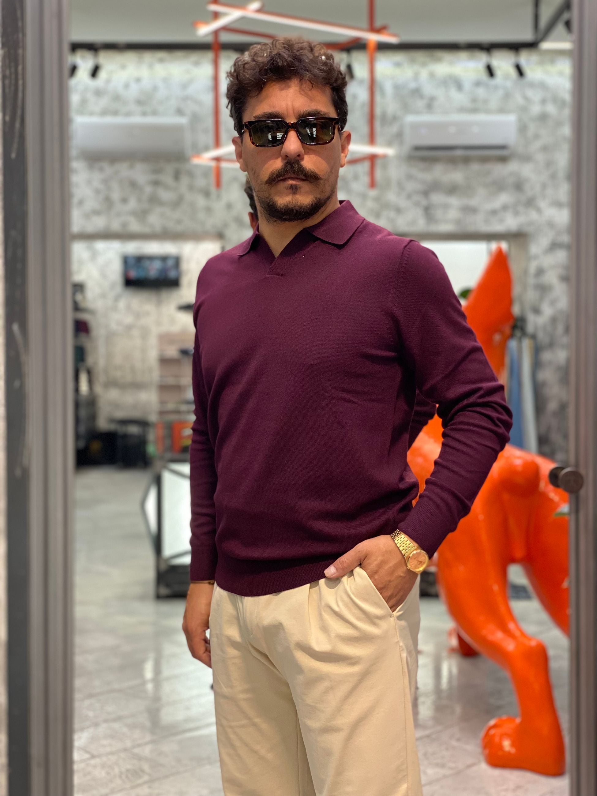 POLO DERBY MANICA LUNGA FINEZZA 12 IN MISTO CASHMERE - SLIM FIT MK9900114.BOR