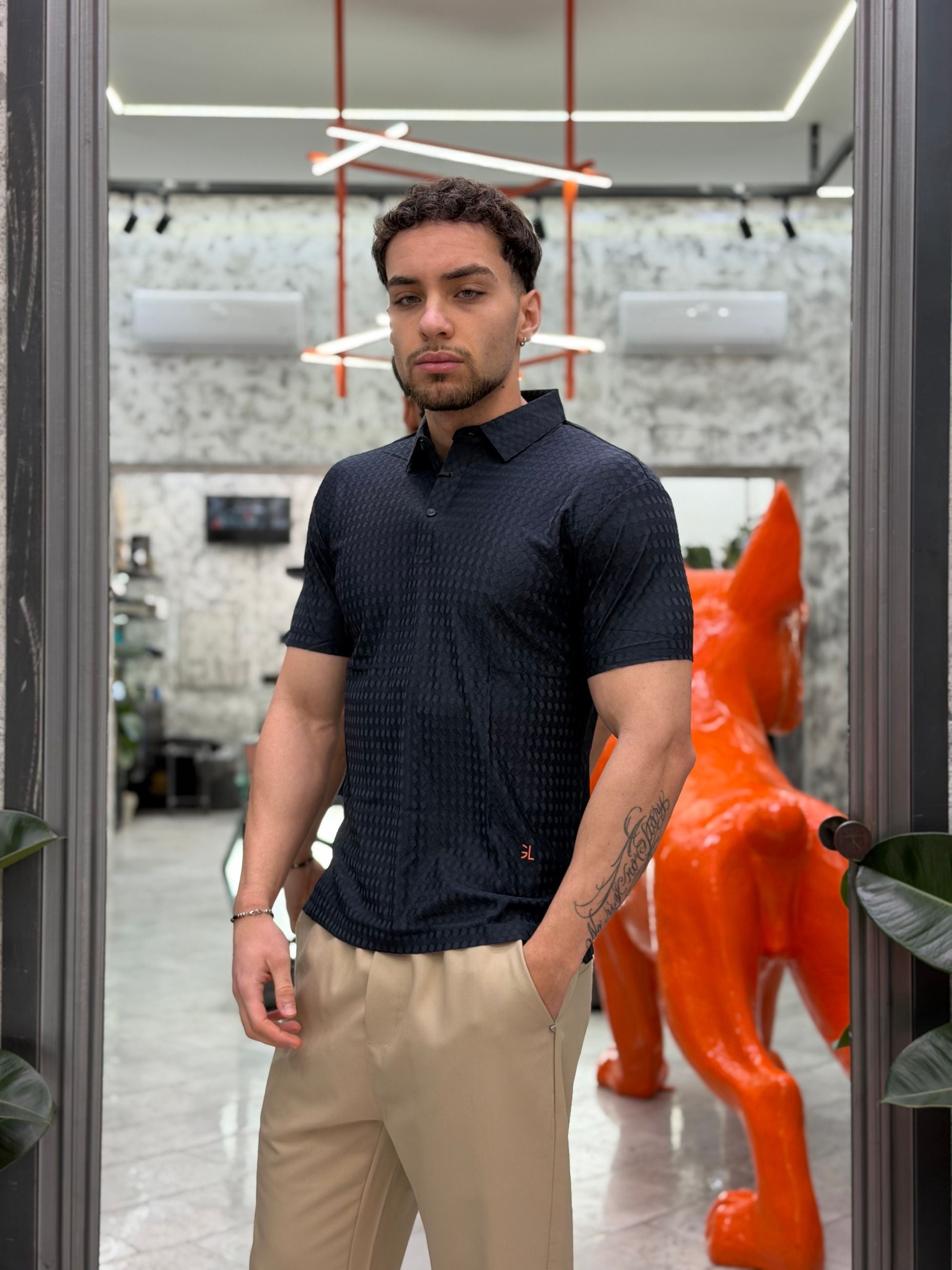 POLO MANICA CORTA IN TESSUTO TECNICO NO STIRO CON TRAMA - SLIM FIT GL1035TB.BLU