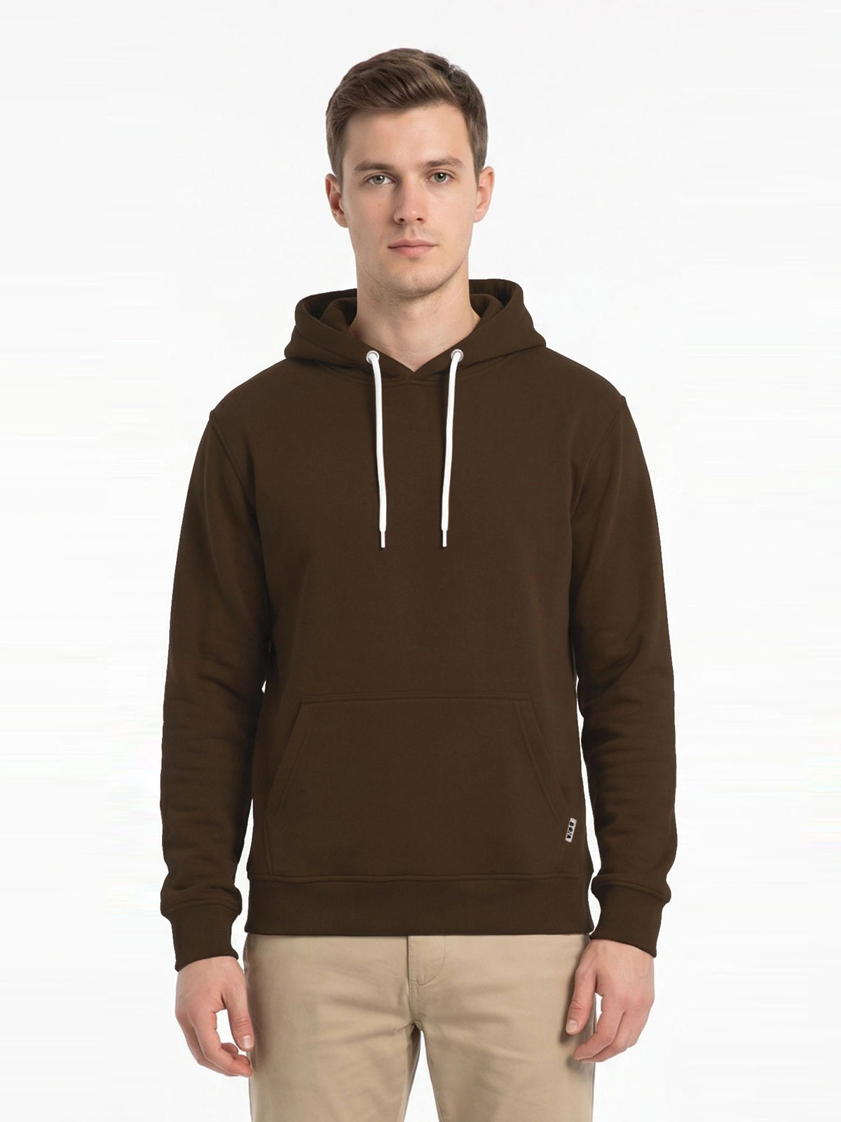 FELPA BASIC CON TASCA A MARSUPIO E LOGO E LACCIO IN CONTRASTO - REGULAR FIT M-262068.MOR