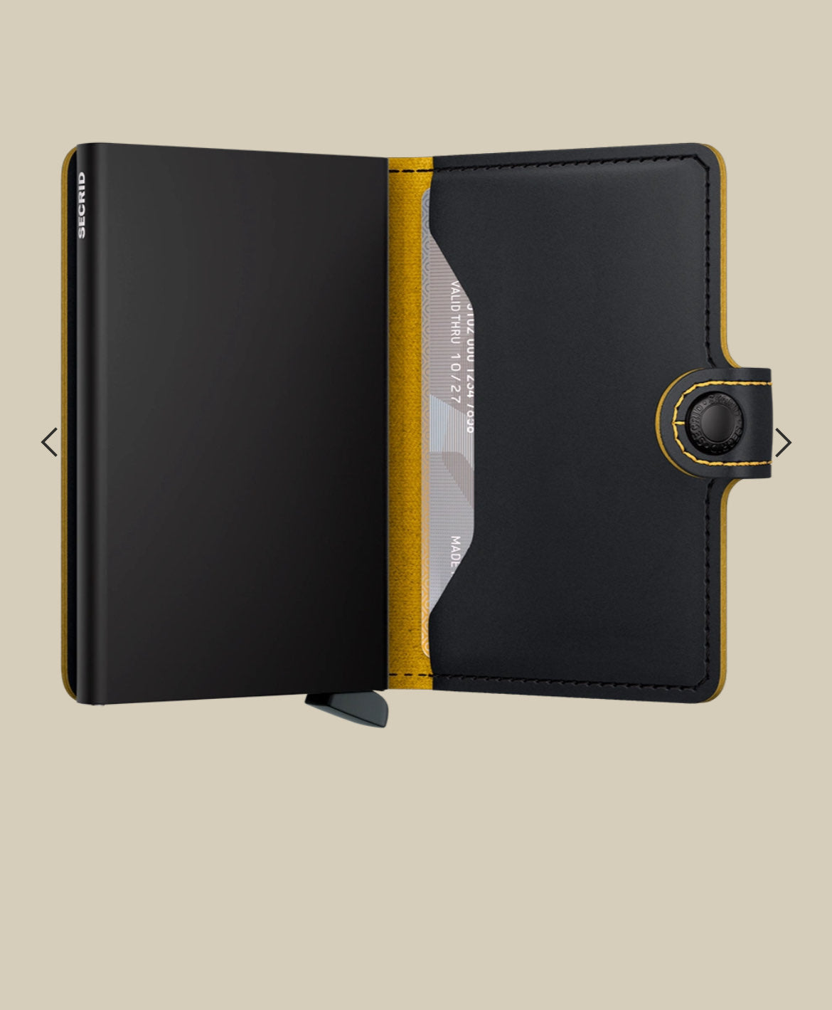 MINIWALLET PORTA CARTE E BANCONOTE IN MORBIDA PELLE OPACA CON CUCITURE IN CONTRASTO MM-BLACK&OCHRE